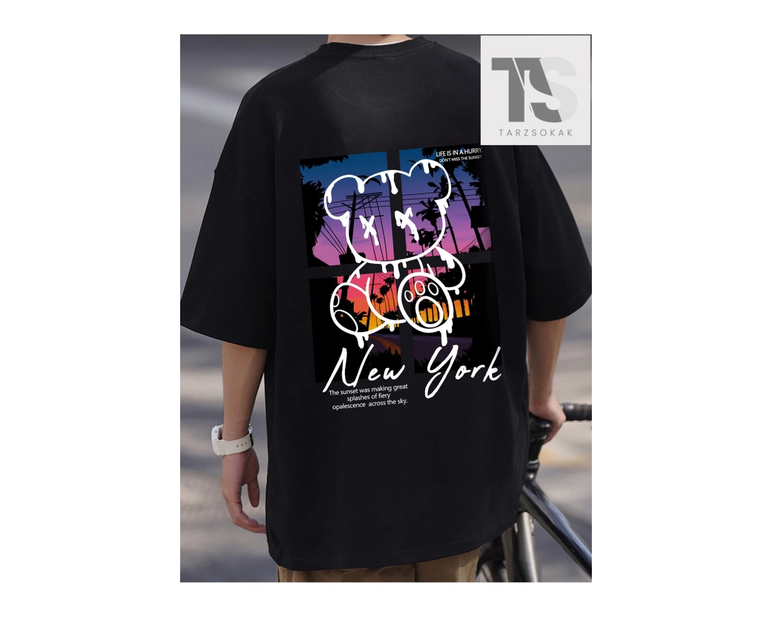 Erkek Slogan Grafikli Düşük Omuz Tişörtü