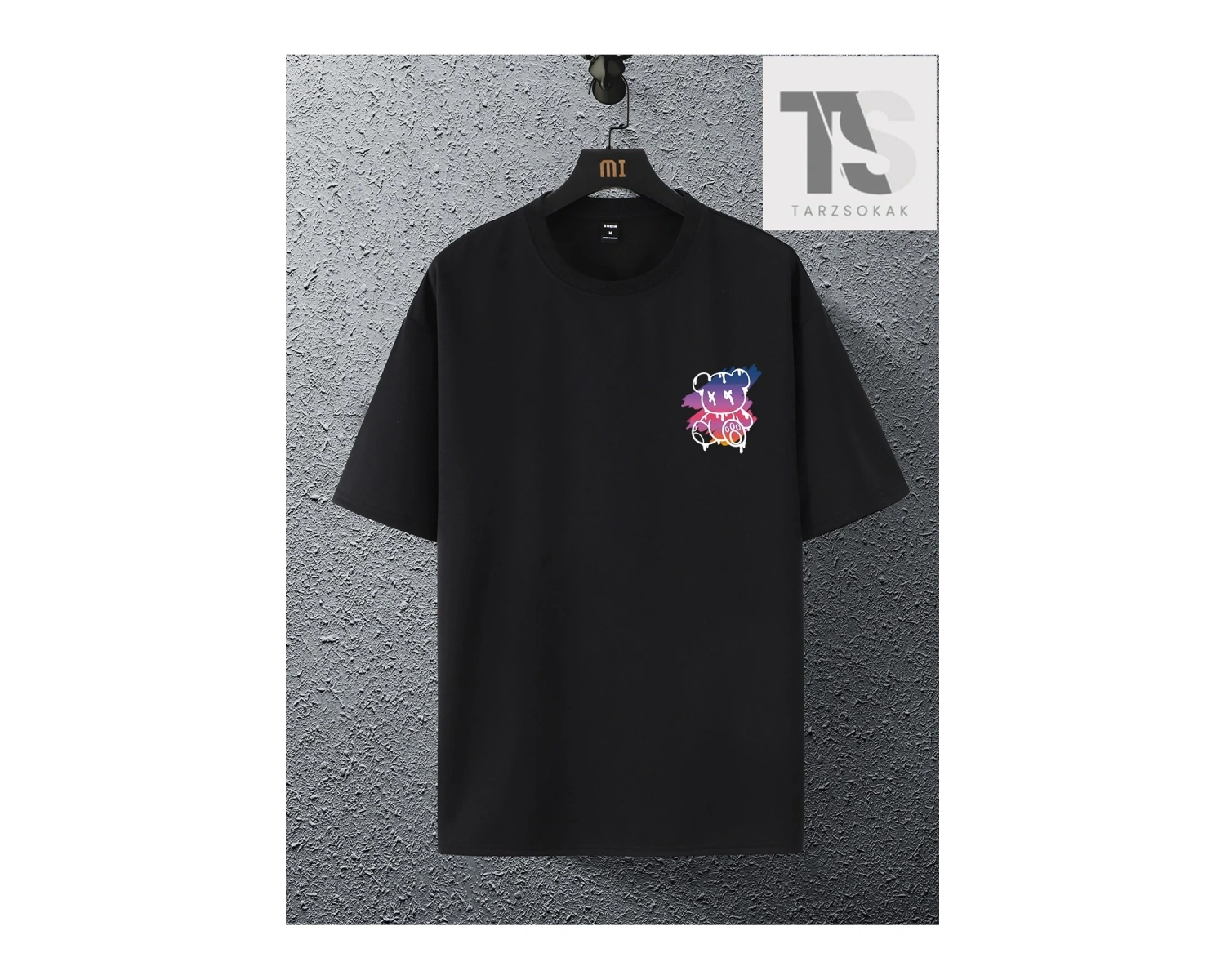 Erkek Slogan Grafikli Düşük Omuz Tişörtü