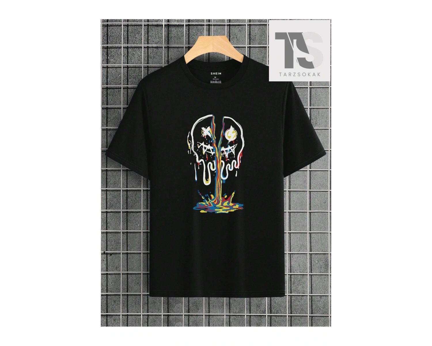 Erkek Slogan ve Şekil Grafikli Düşük Omuz Tişörtü