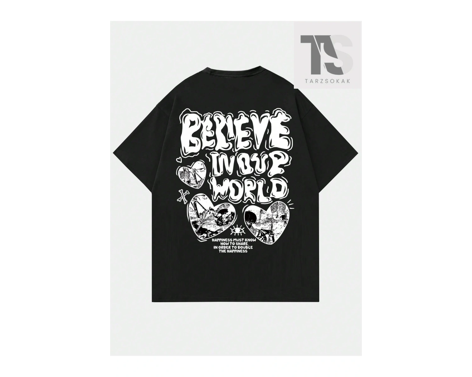 Erkek Sloganlı ve Karikatür Grafikli Tişört