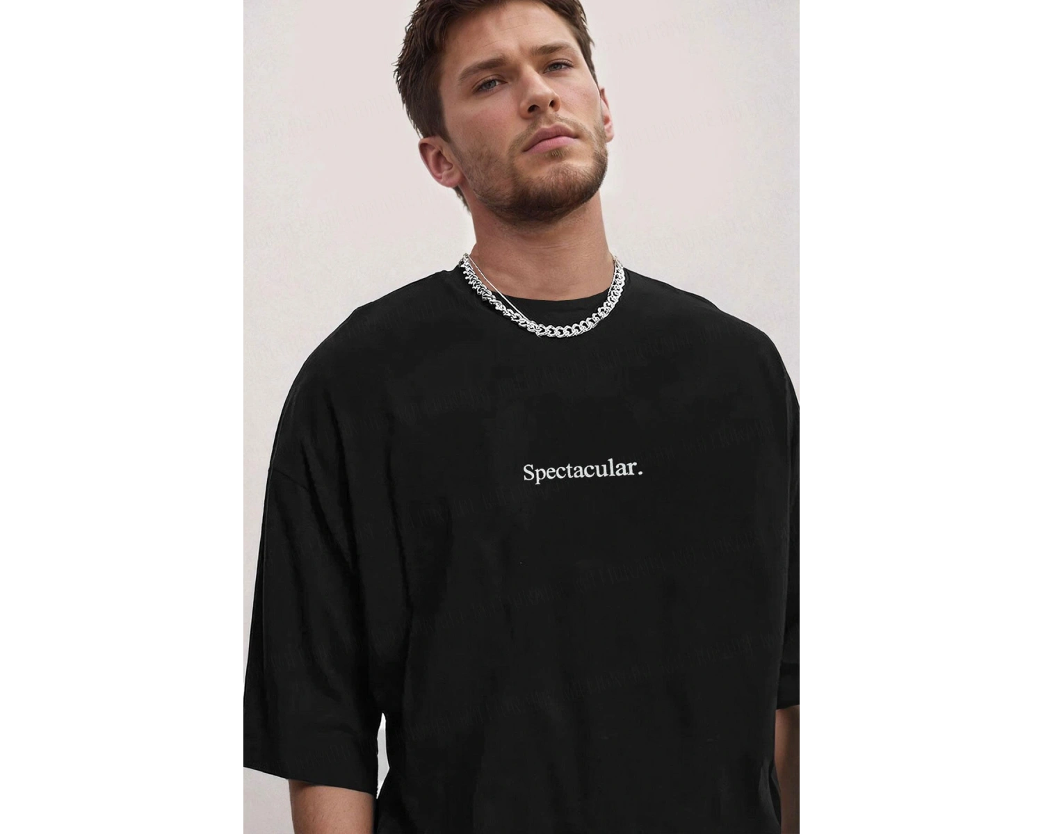 Erkek Spectacular Beyaz Bisiklet Yaka Oversize Salas