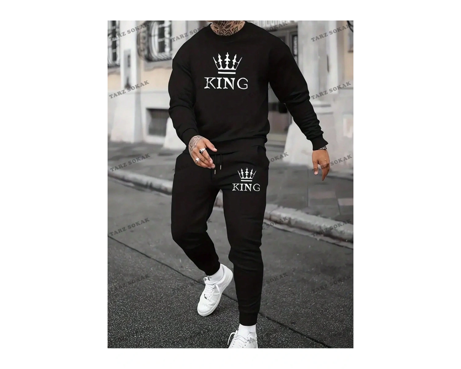 Erkek Taçlı ve Harfli Grafikli Kazak ve Eşofman Altı