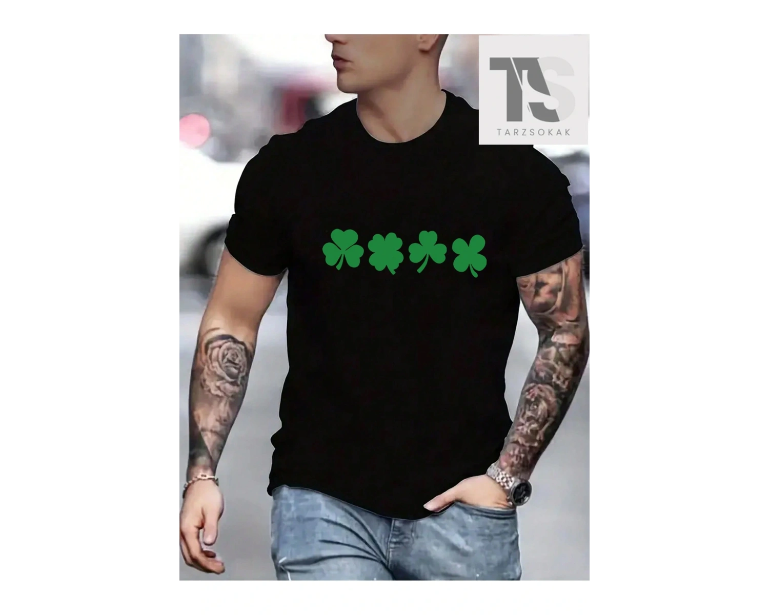 Erkek Trefoil Desenli Kısa Kollu Tişört