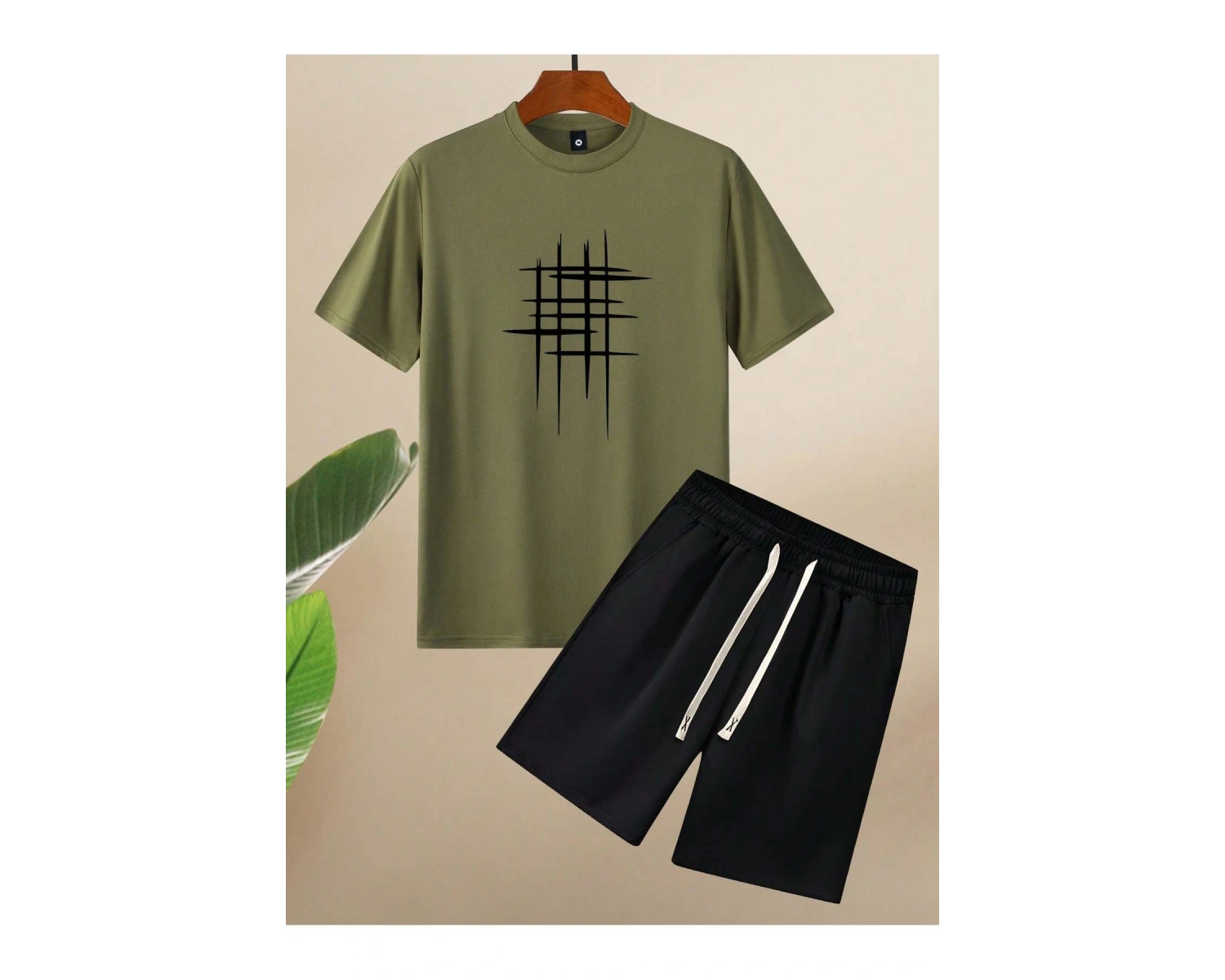 Erkek Yaz Kısa Kollu Tişört ve Şort Takımı Geometrik Desenli Baskılı
