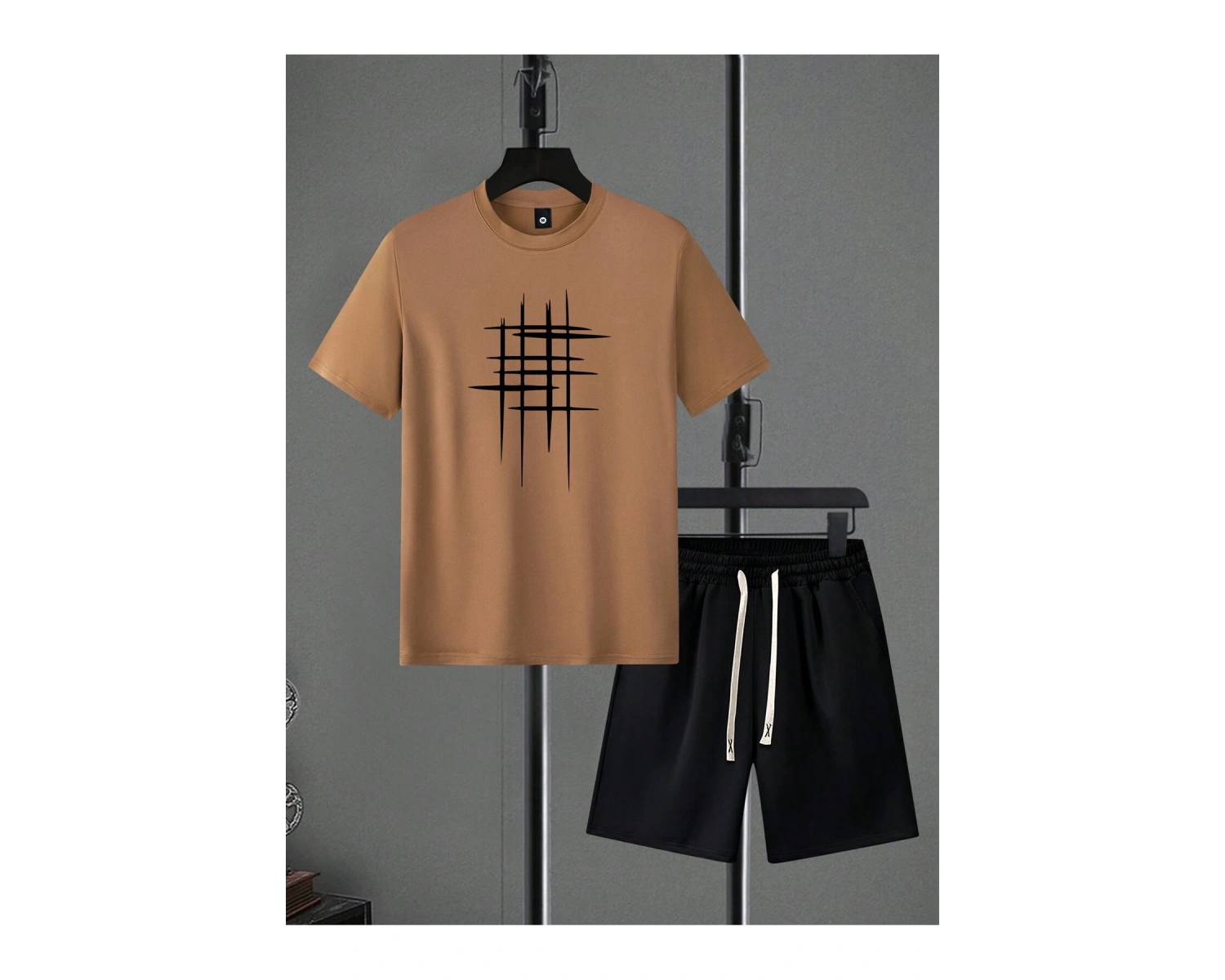 Erkek Yaz Kısa Kollu Tişört ve Şort Takımı Geometrik Desenli Baskılı