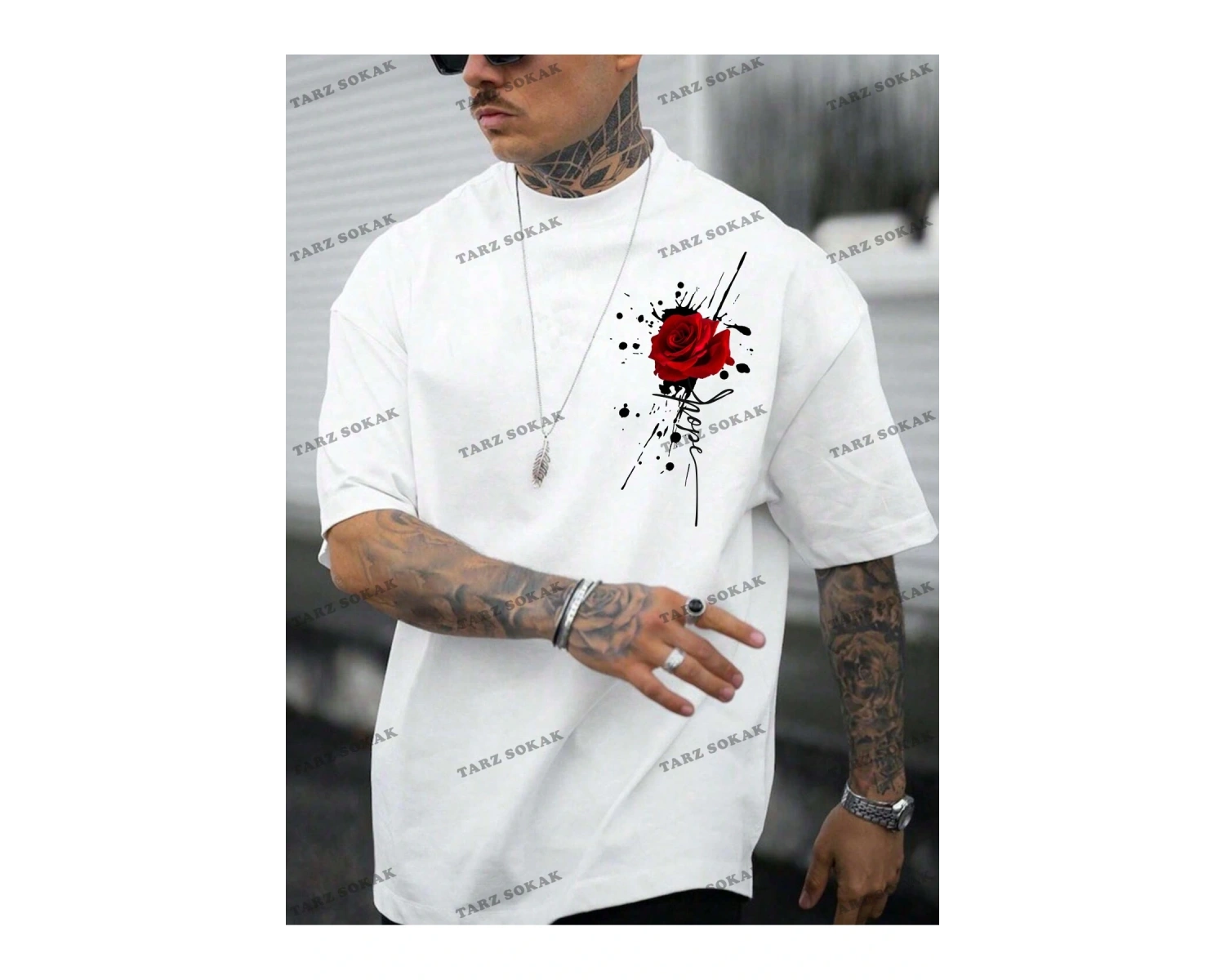 Erkek Yazılı Bayrak Baskılı T-Shirt ve Şort Takım