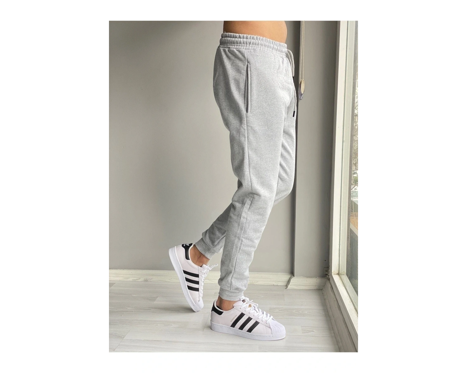 Erkek Yazlık Eşofman Altı Dar Paça Jogger Gri Pamuklu RLX044513