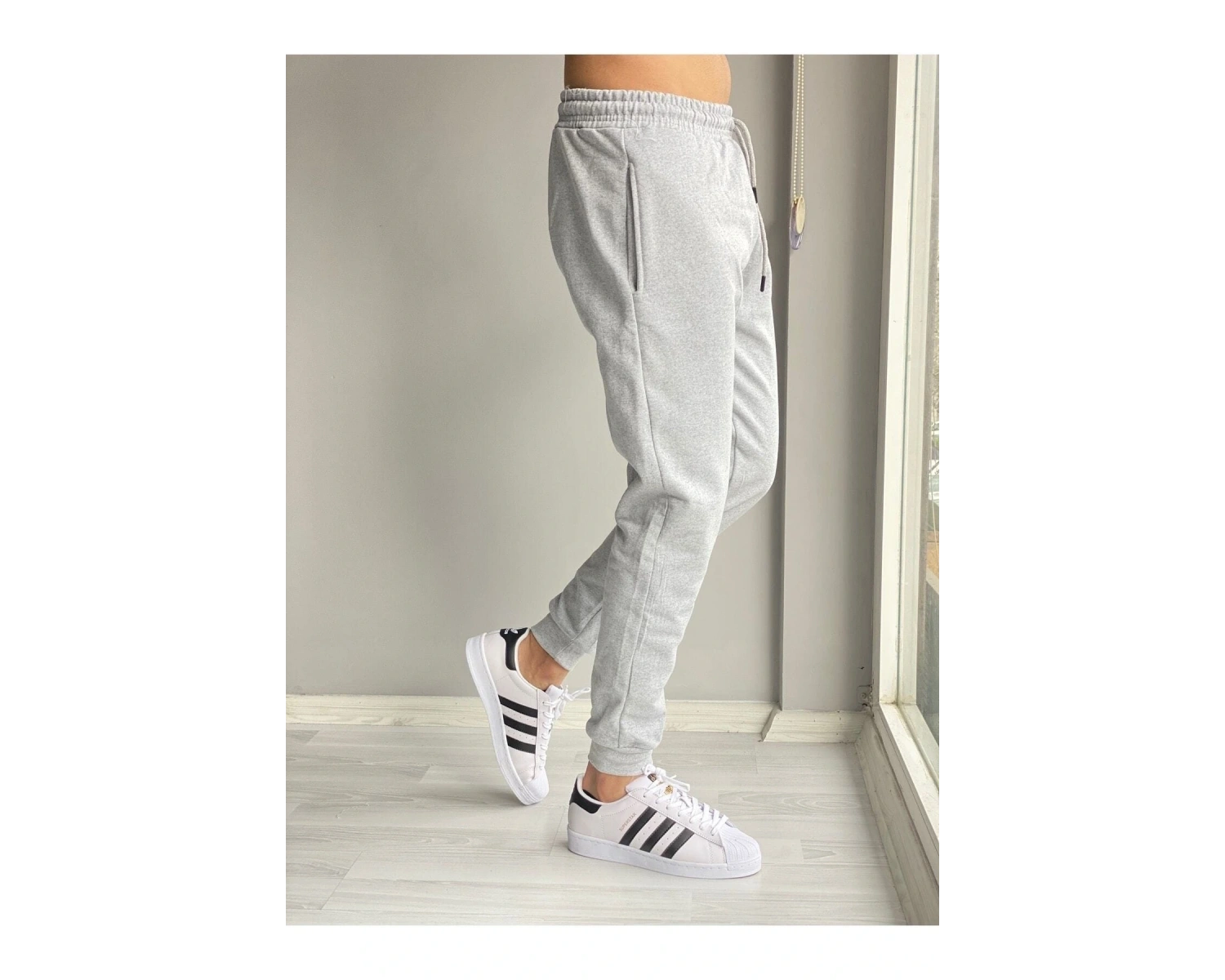 Erkek Yazlık Eşofman Altı Dar Paça Jogger Gri Pamuklu RLX044513