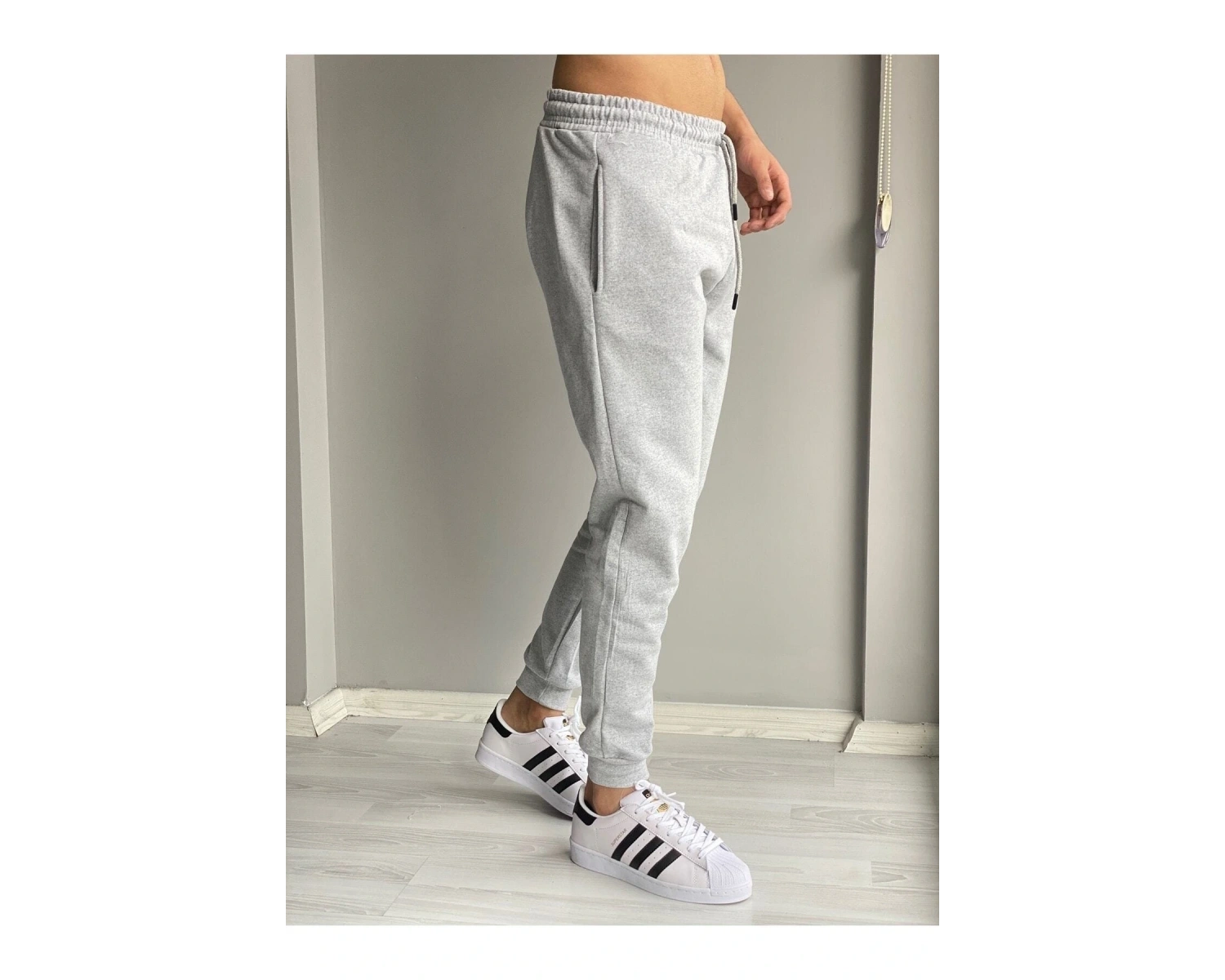 Erkek Yazlık Eşofman Altı Dar Paça Jogger Gri Pamuklu RLX044513