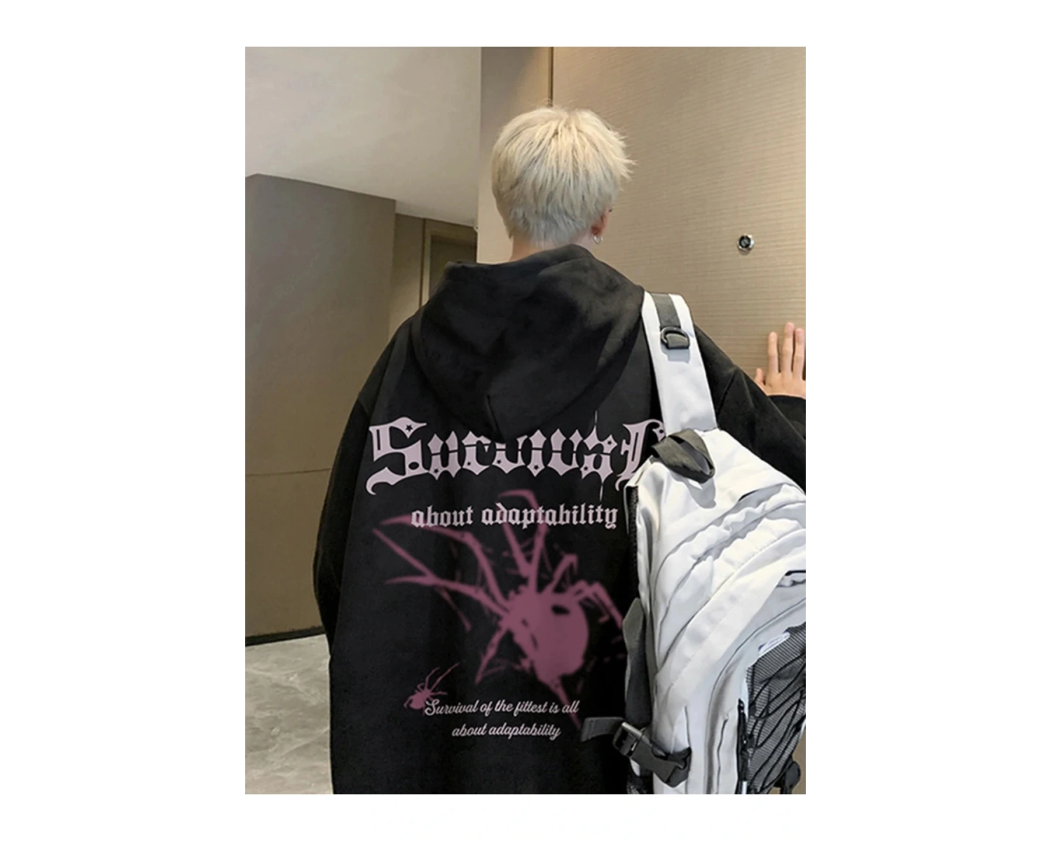 Erkekler için gotik Anime örümcek baskı kapüşonlu eşofman üstü Harajuku Streetwear grafik süe