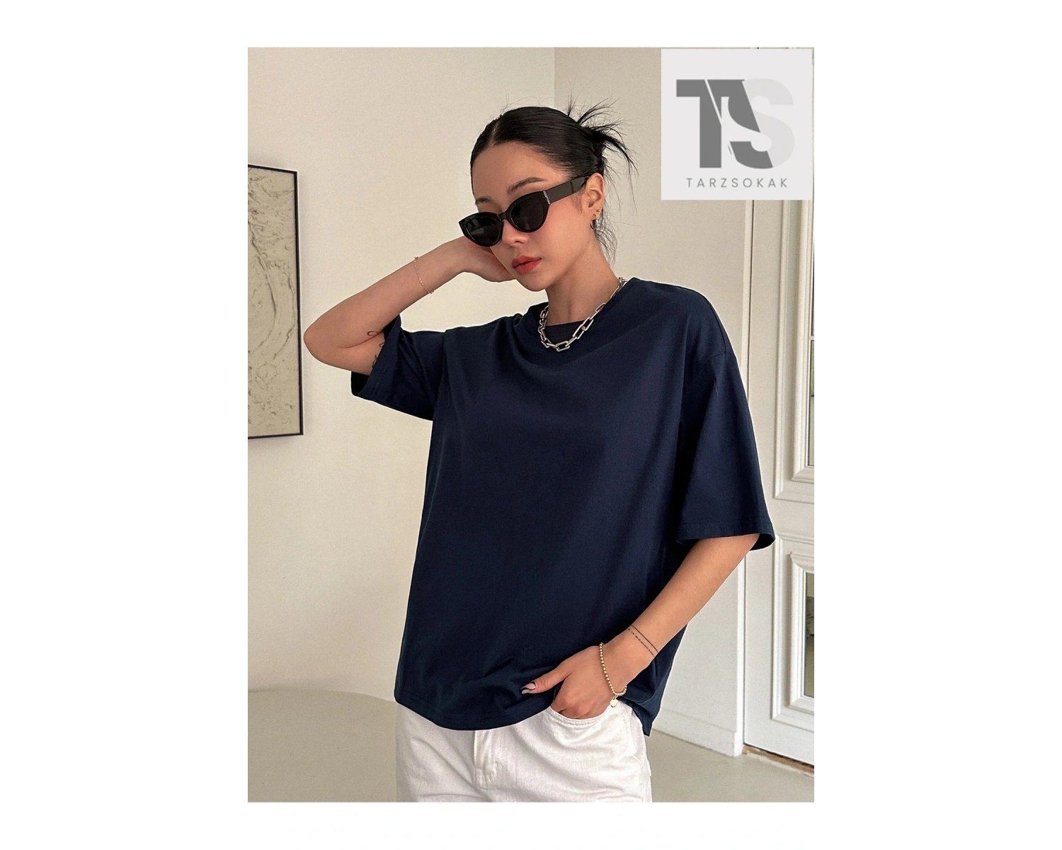 Essnce Çiçek Desenli Damla Omuz Tişört