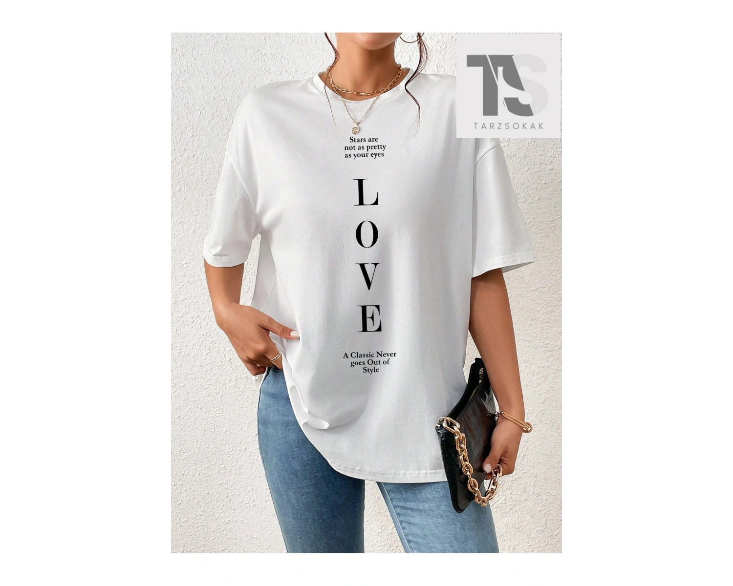 Essnce Sloganlı Grafikli Düşük Omuzlu Tişört