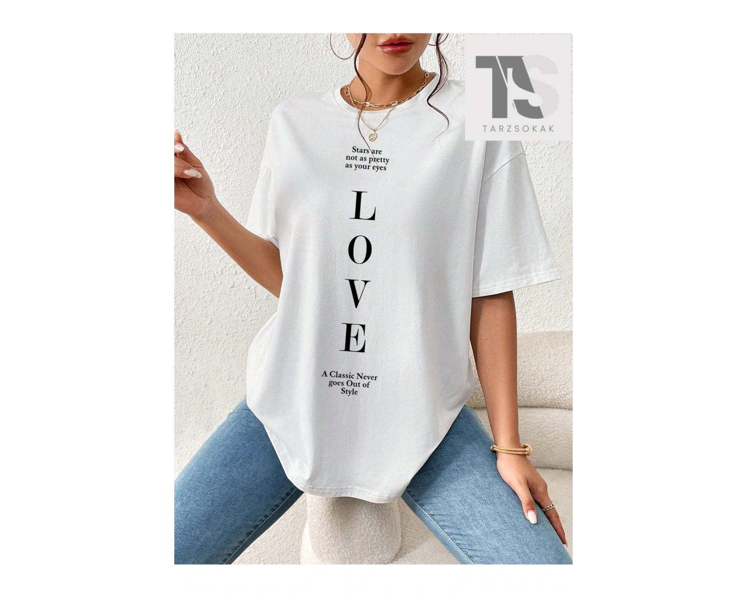 Essnce Sloganlı Grafikli Düşük Omuzlu Tişört