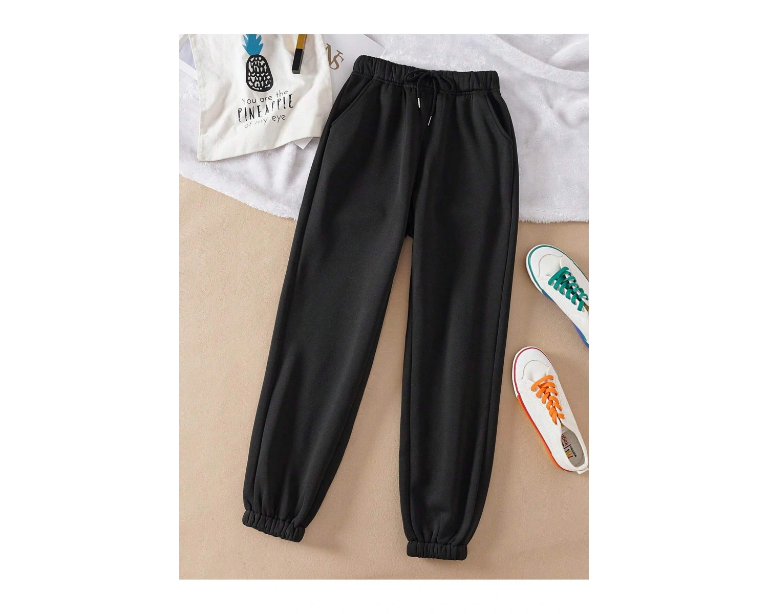 Essnce Solid Drawstring Waist Thermal Lined 4 Mevsim Eşofman