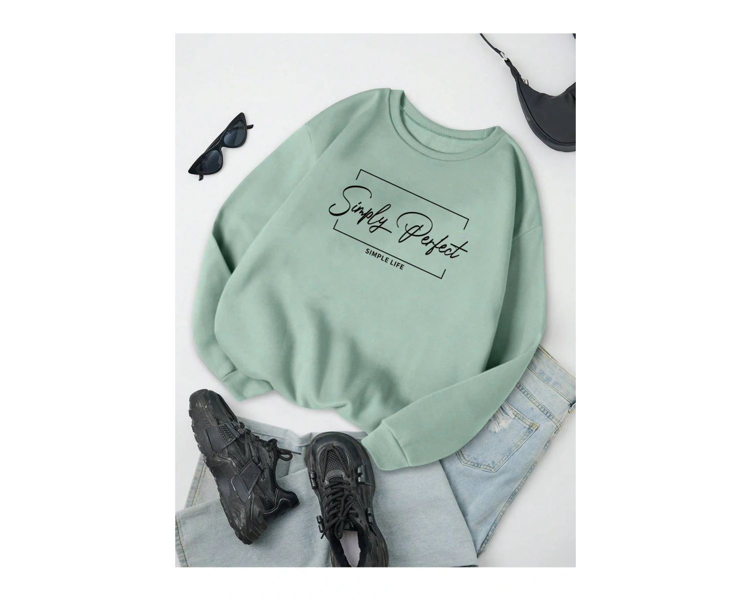 Essnce Yazılı Grafik Termal Astarlı Sweat Yeşil