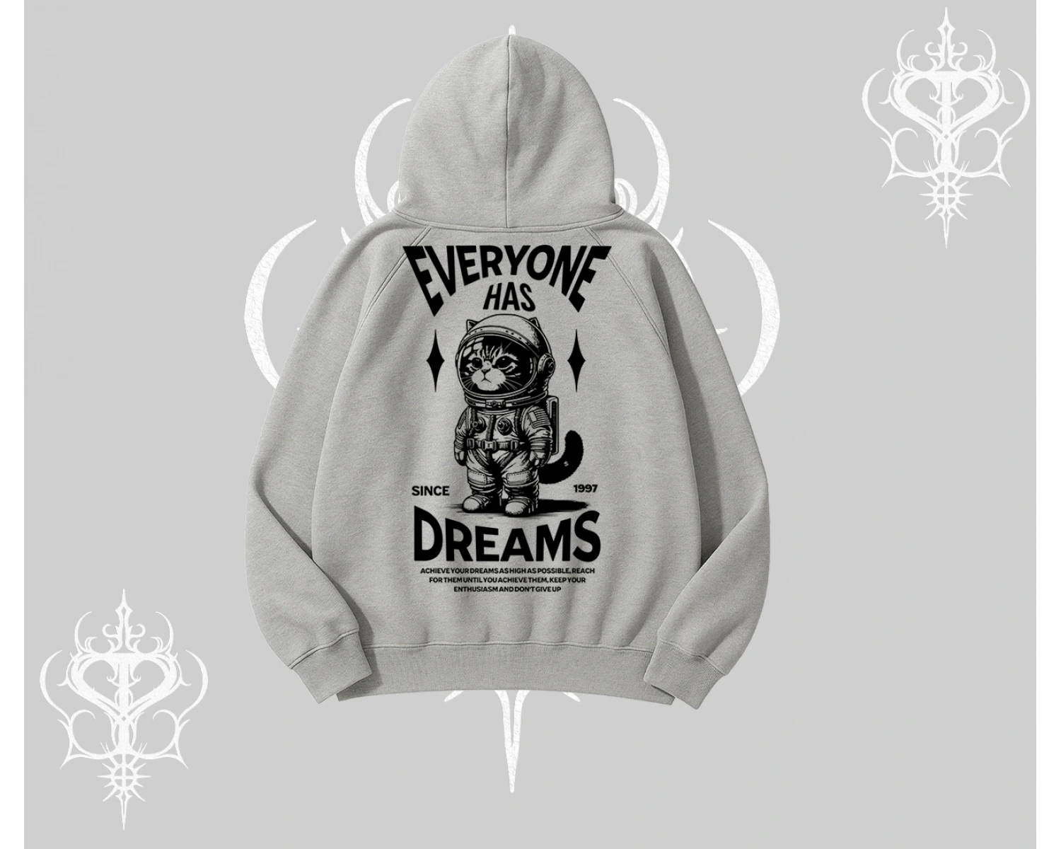 Everyone Has Dreams Yazılı Astronot Kedi Arka Baskılı Kapşonlu Sweatshirt
