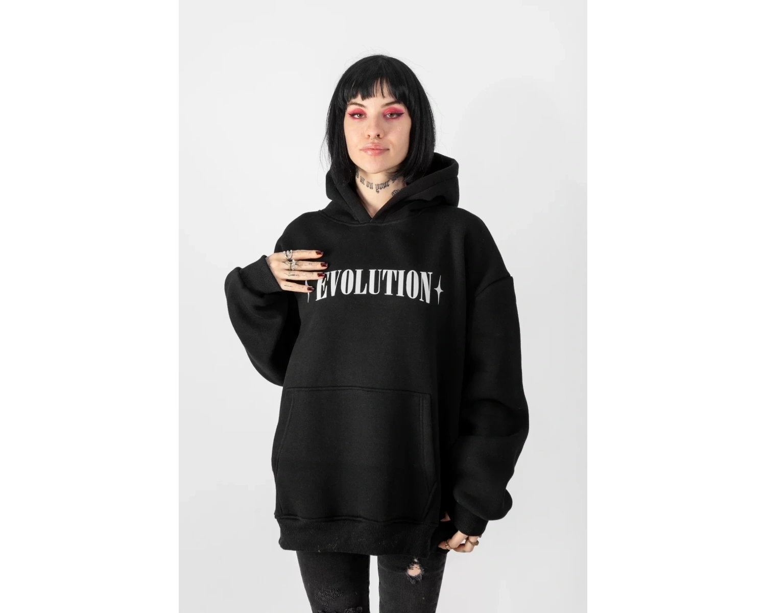 Evolution Baskılı Oversize Unisex Kapüşonlu Beyaz