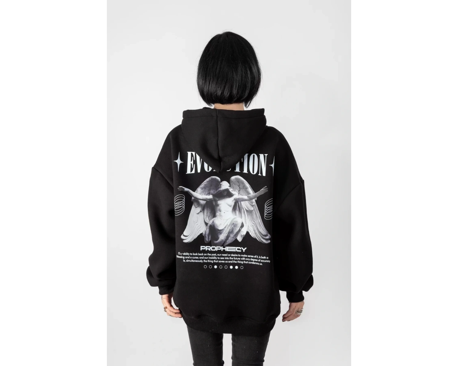 Evolution Baskılı Oversize Unisex Kapüşonlu Beyaz