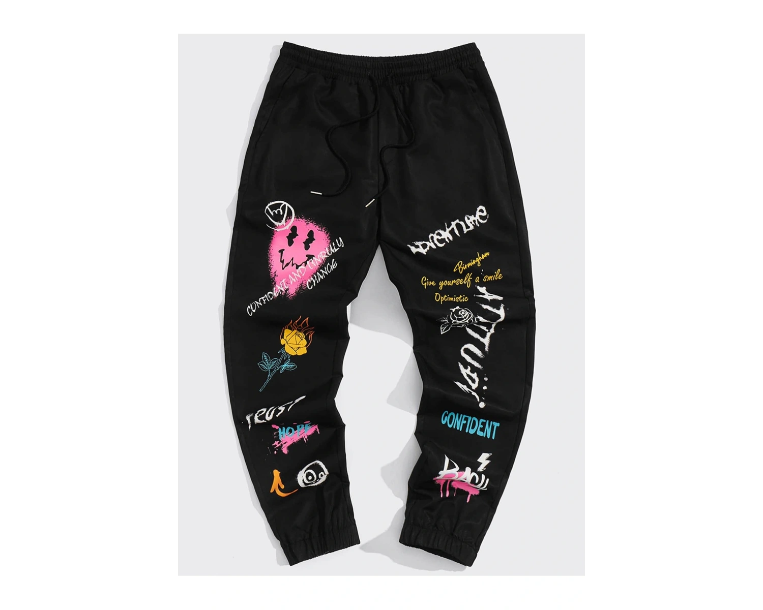 Expression & Letter Graphic Drawstring Waist Pants