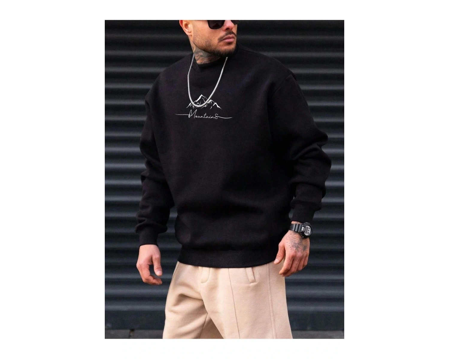 Extended Sizes Plus Letter Mountain Graphic Sweatshirt Siyah