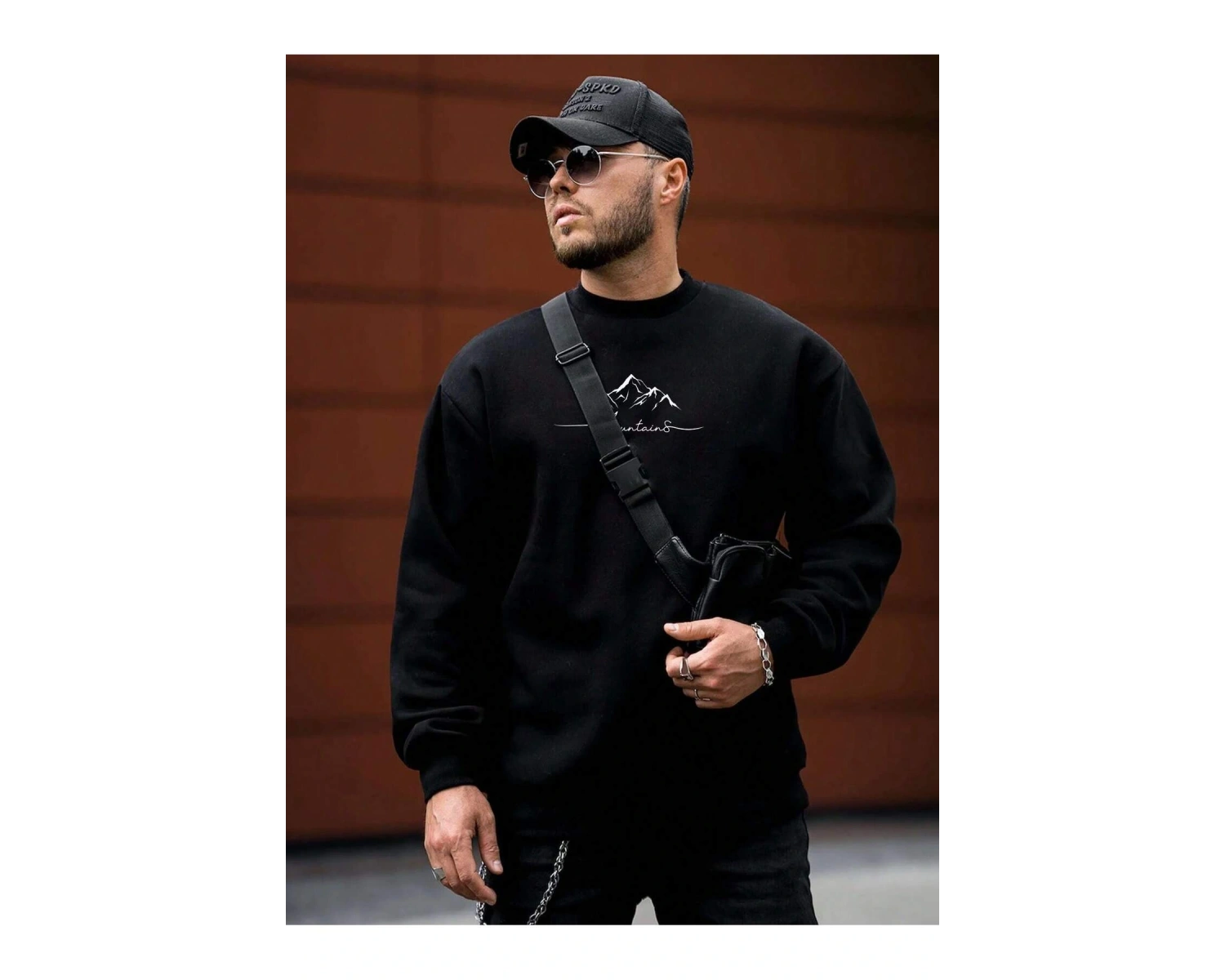 Extended Sizes Plus Letter Mountain Graphic Sweatshirt Siyah