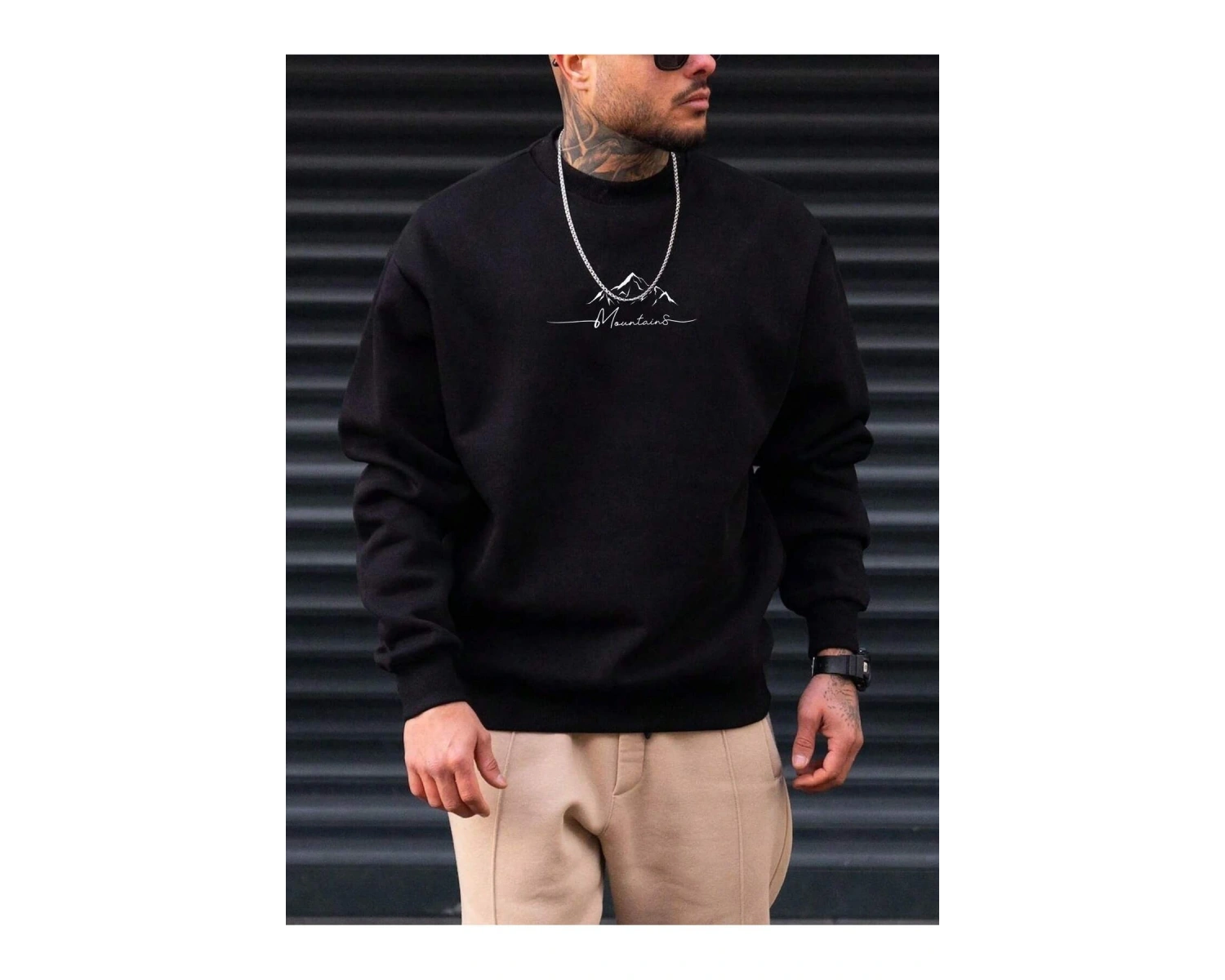 Extended Sizes Plus Letter Mountain Graphic Sweatshirt Siyah