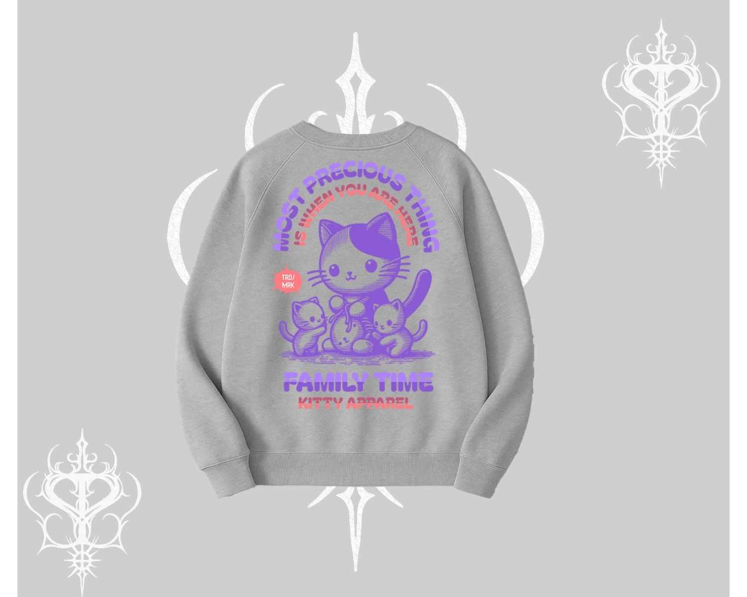 Family Time Yazılı Sevimli Anne Kedi Arka Baskılı Biskilet Sweatshirt
