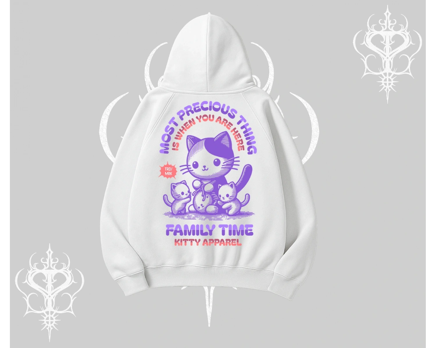 Family Time Yazılı Sevimli Anne Kedi Arka Baskılı Kapşonlu Sweatshirt