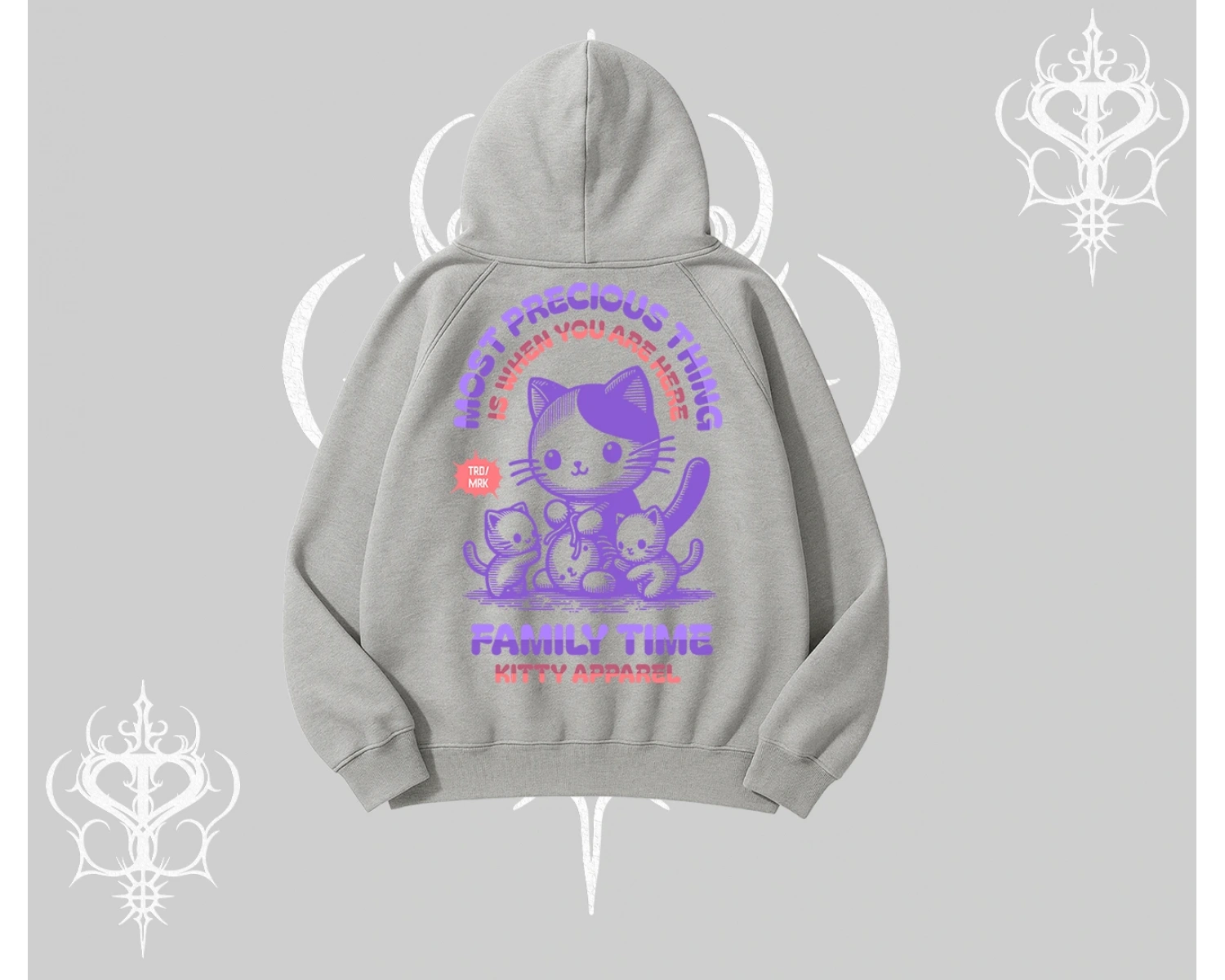 Family Time Yazılı Sevimli Anne Kedi Arka Baskılı Kapşonlu Sweatshirt