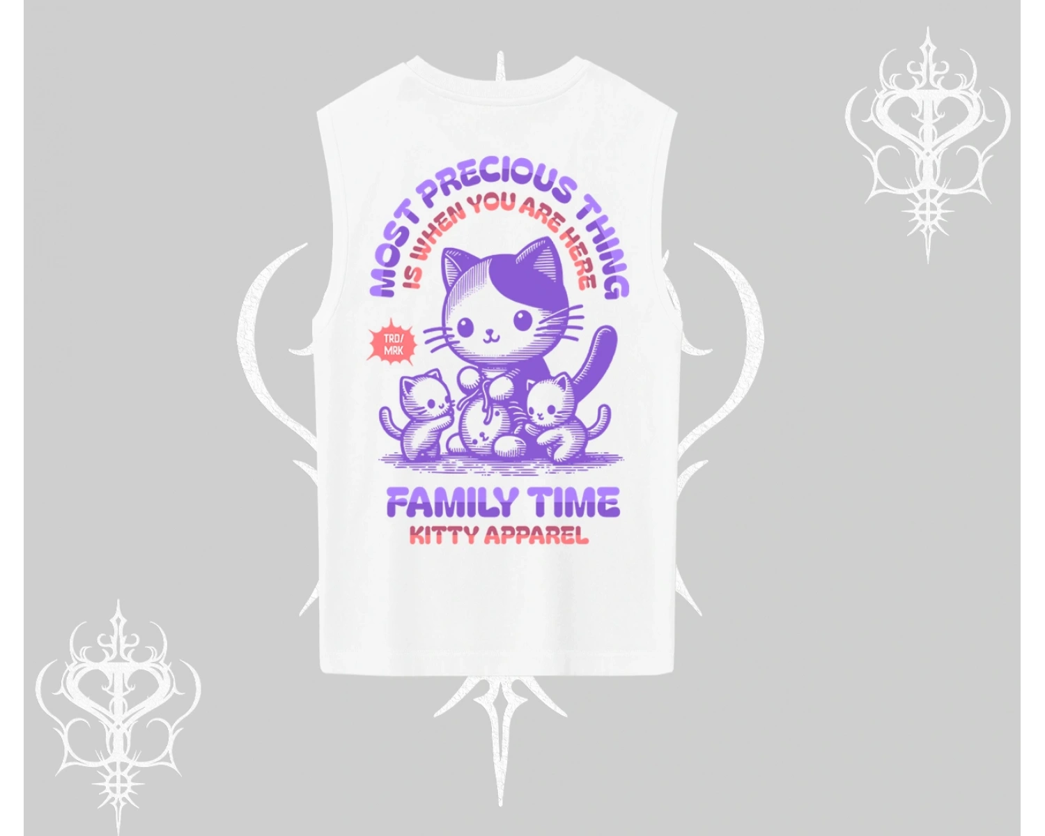 Family Time Yazılı Sevimli Anne Kedi Arka Baskılı Kolsuz Tshirt