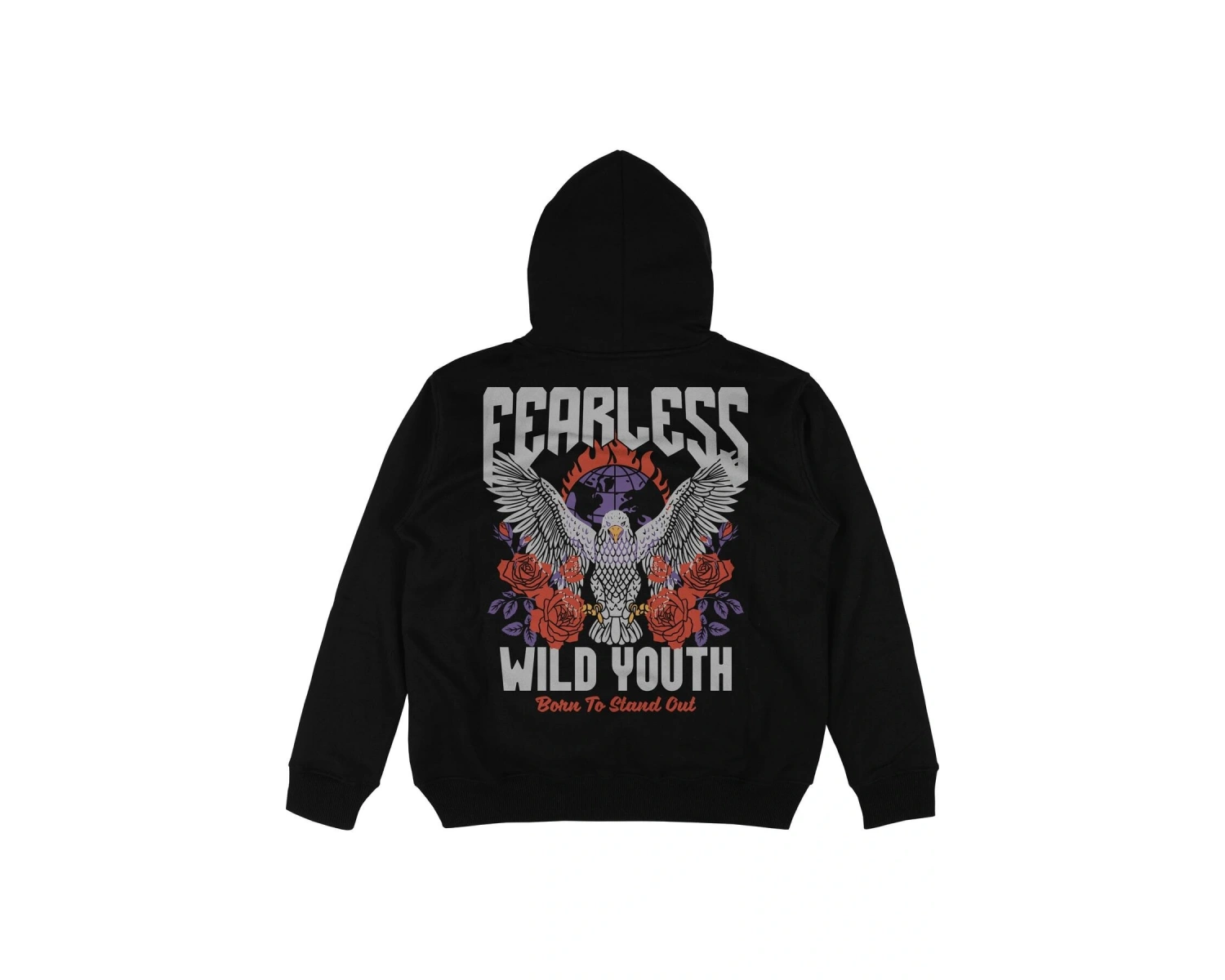 Fearless Siyah Oversize Unisex Kapüşonlu Sweatshirt Hoodie