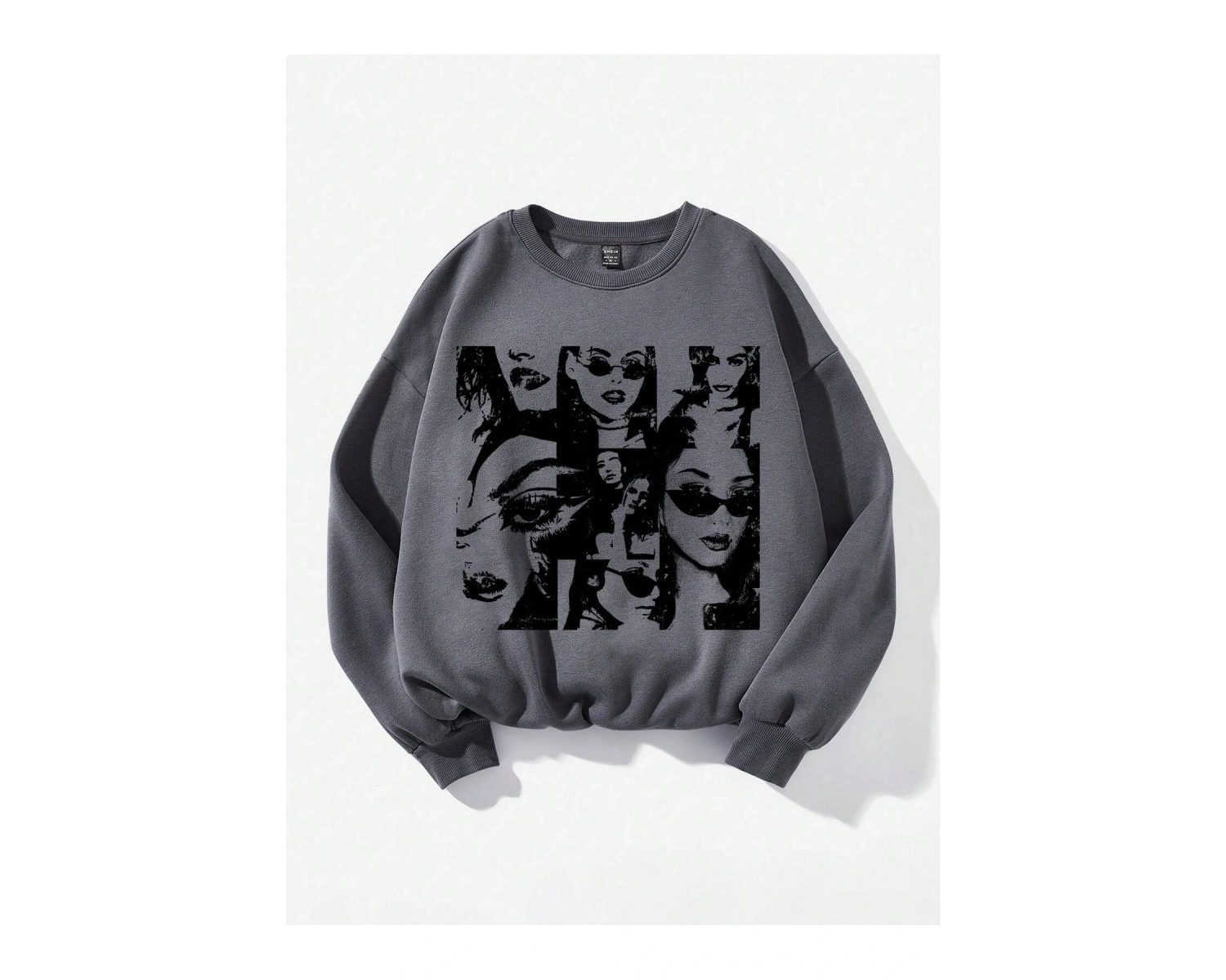 Figür Grafikli Düşük Omuzlu Termal Sweat Gri