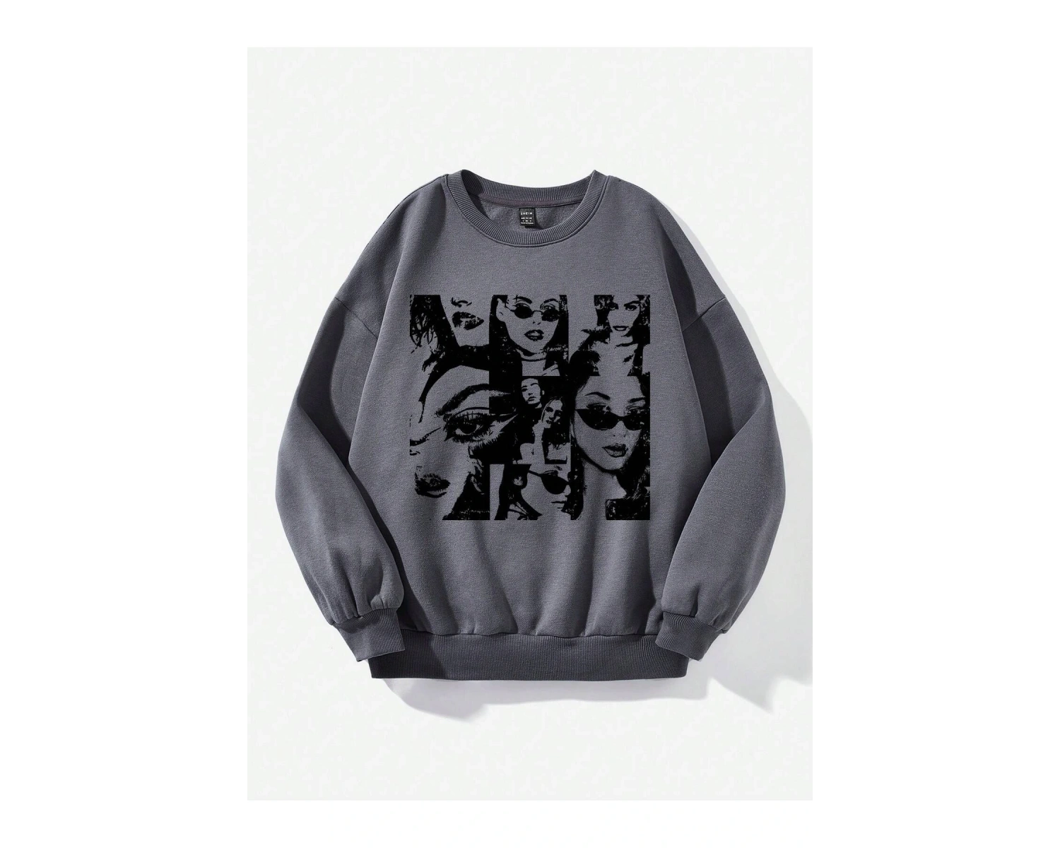 Figür Grafikli Düşük Omuzlu Termal Sweat Gri