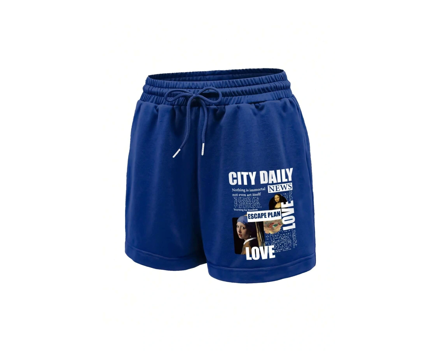 Figure and Slogan Graphic Drawstring Waist Track Şort