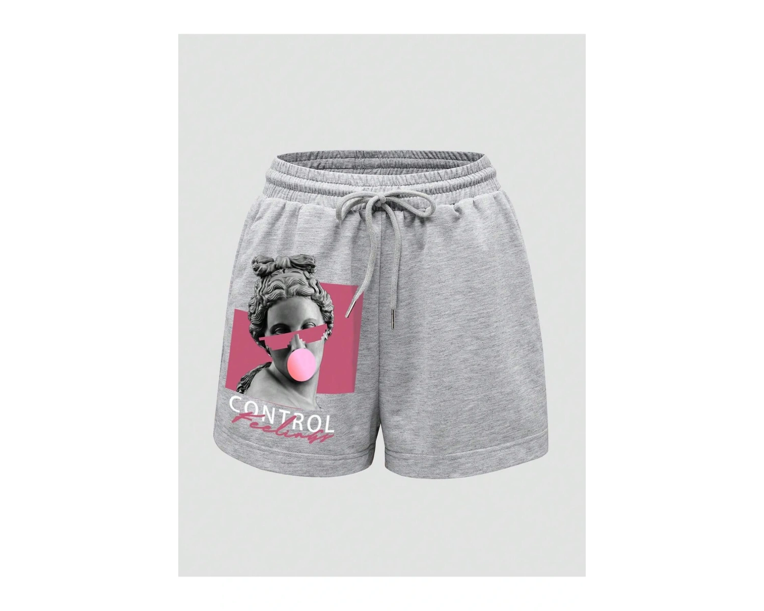 Figure Graphic Drawstring Waist Şort