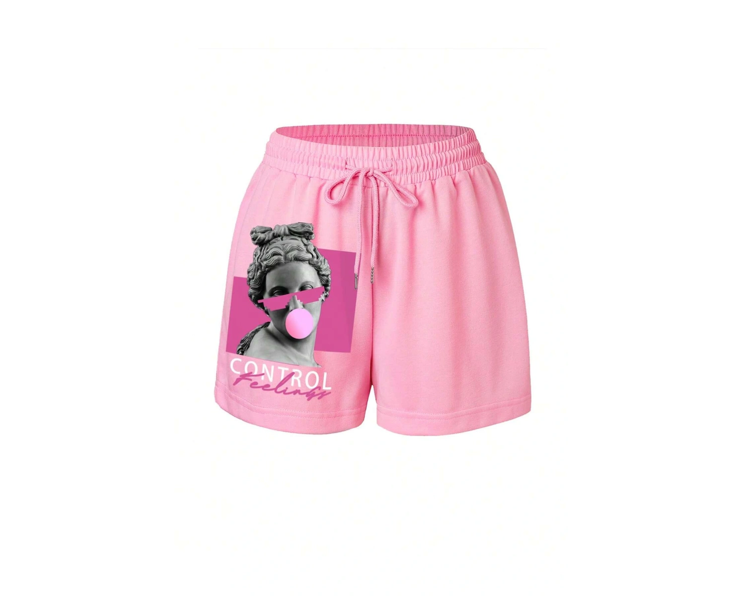 Figure & Letter Graphic Drawstring Waist Şort