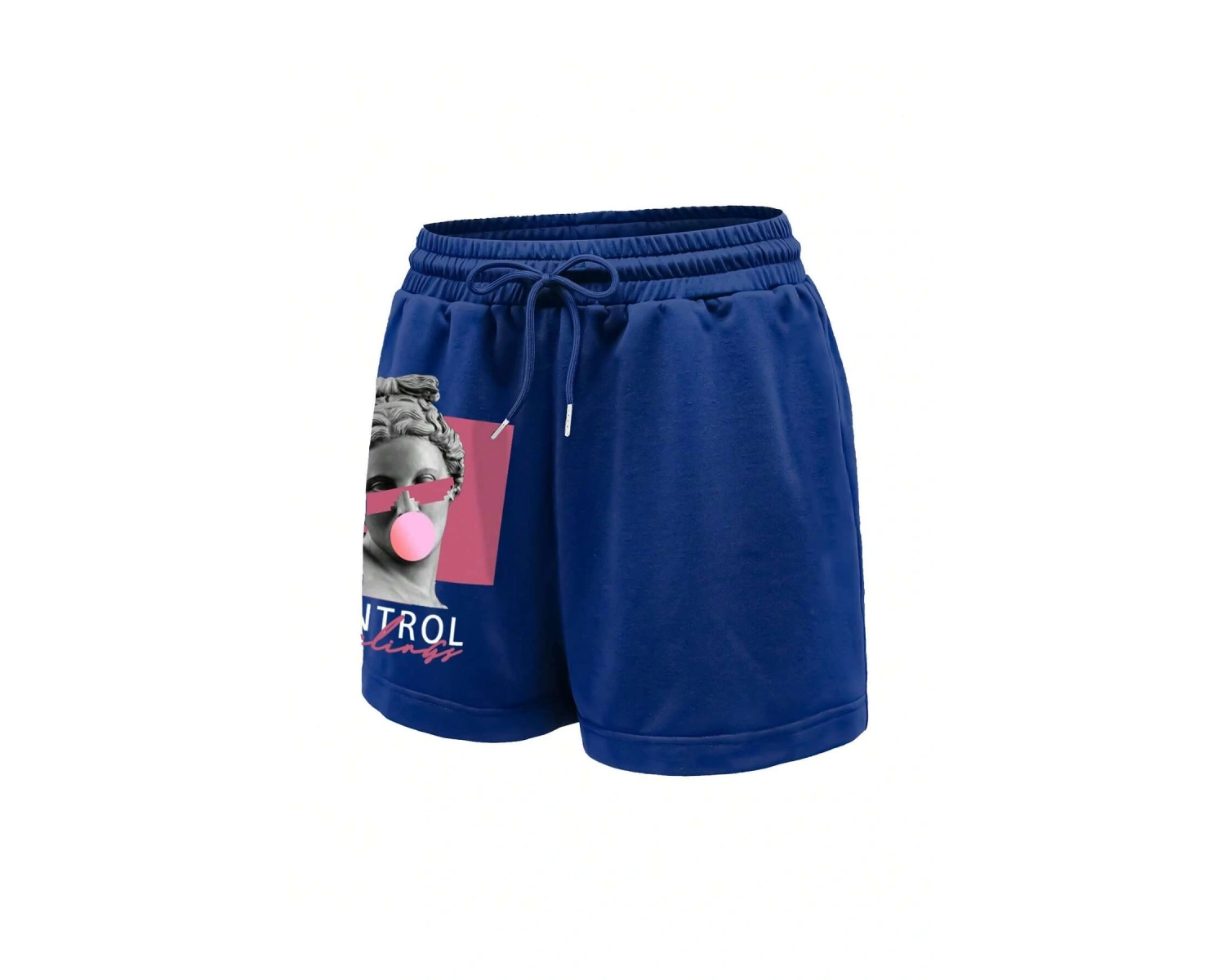 Figure & Letter Graphic Drawstring Waist Şort