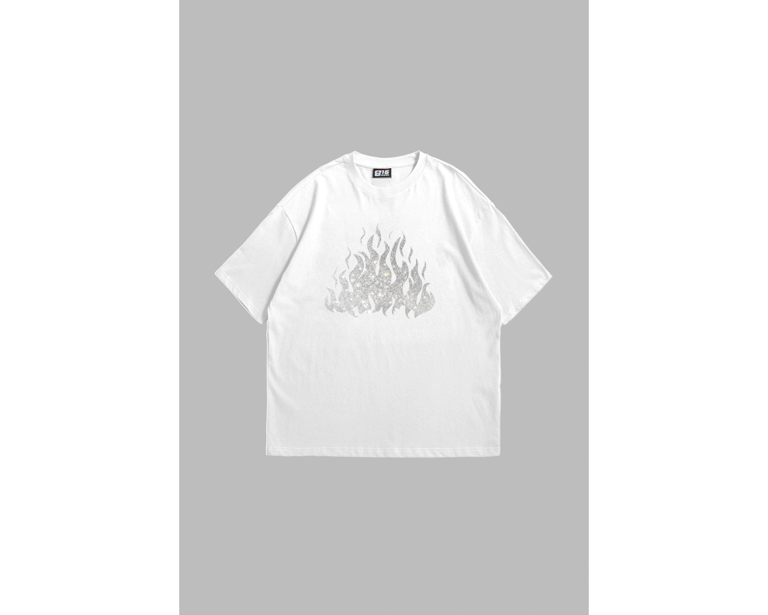 Flame Taş Baskılı Oversize Unisex Beyaz