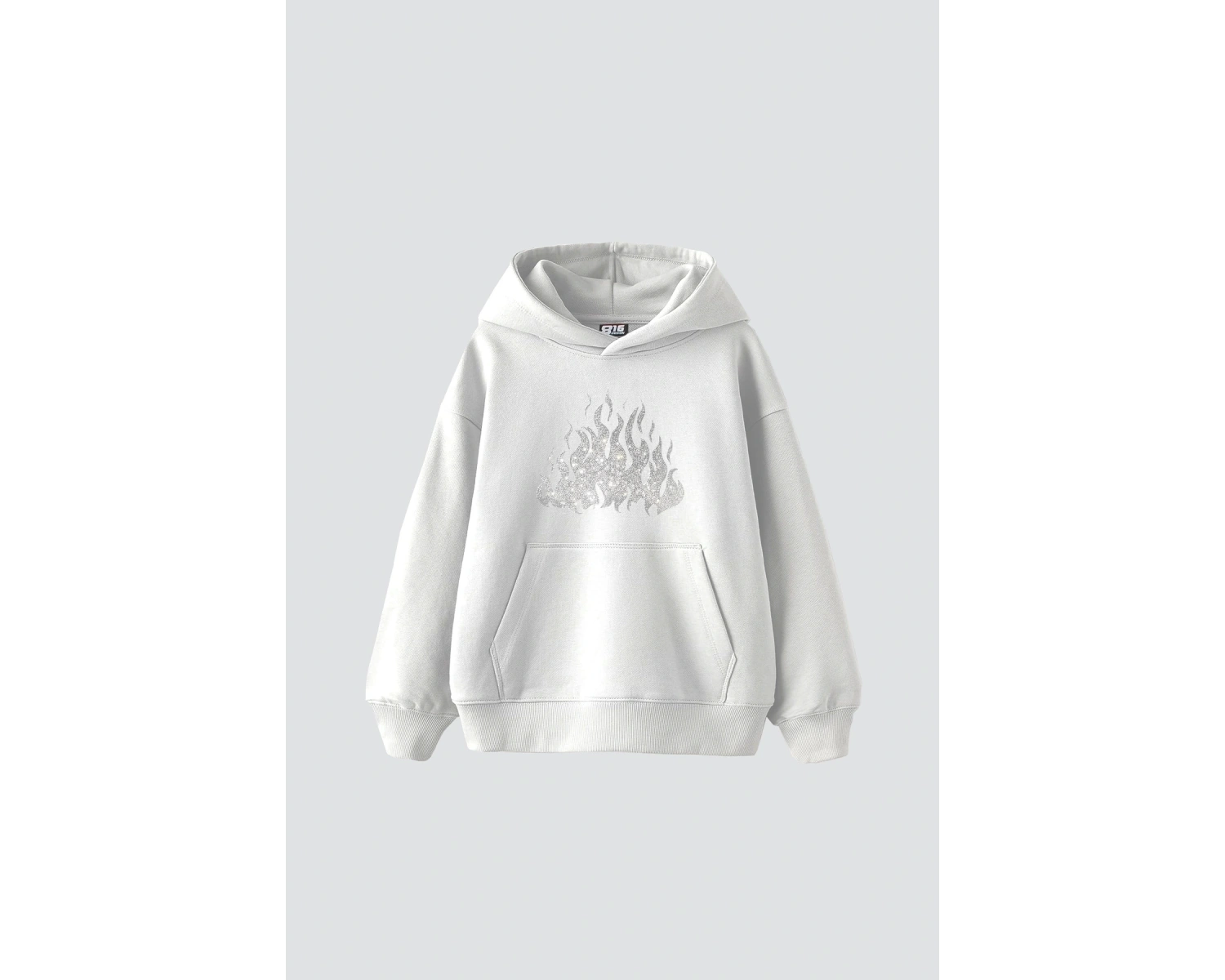 Flame Taş Baskılı Oversize Unisex Beyaz