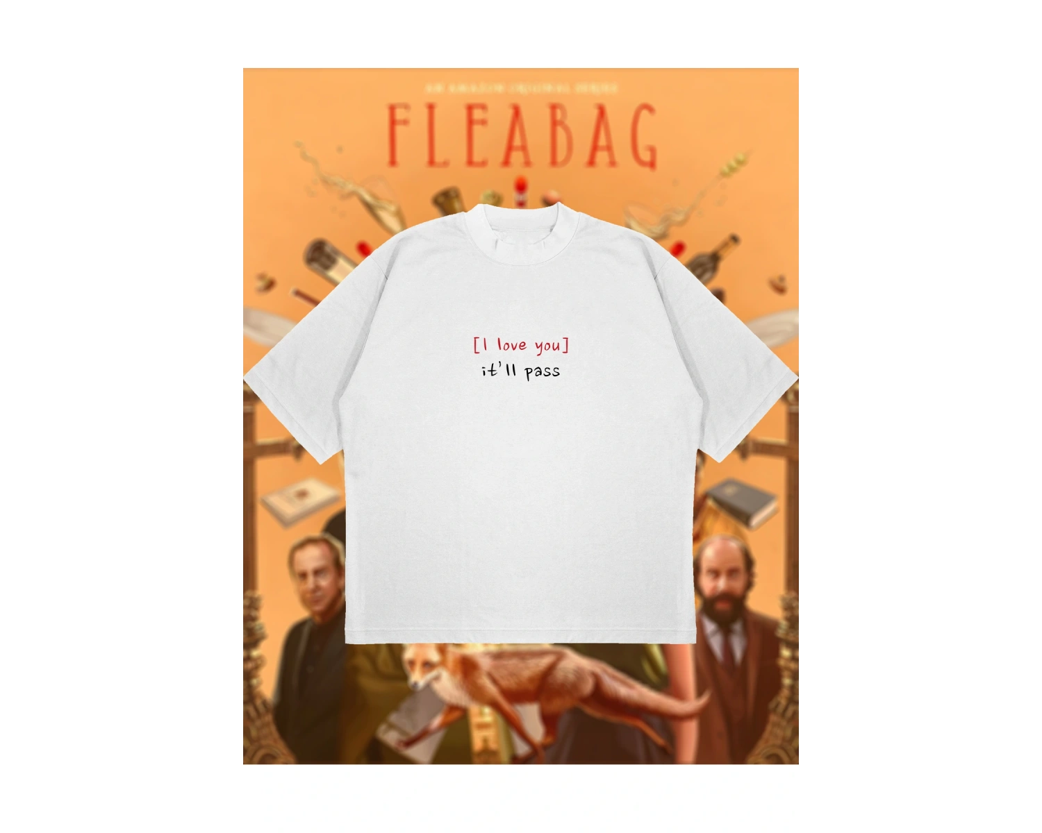 Fleabag Baskılı Oversize Unisex Pamuklu Nefes Alan Kalın Kumaşlı