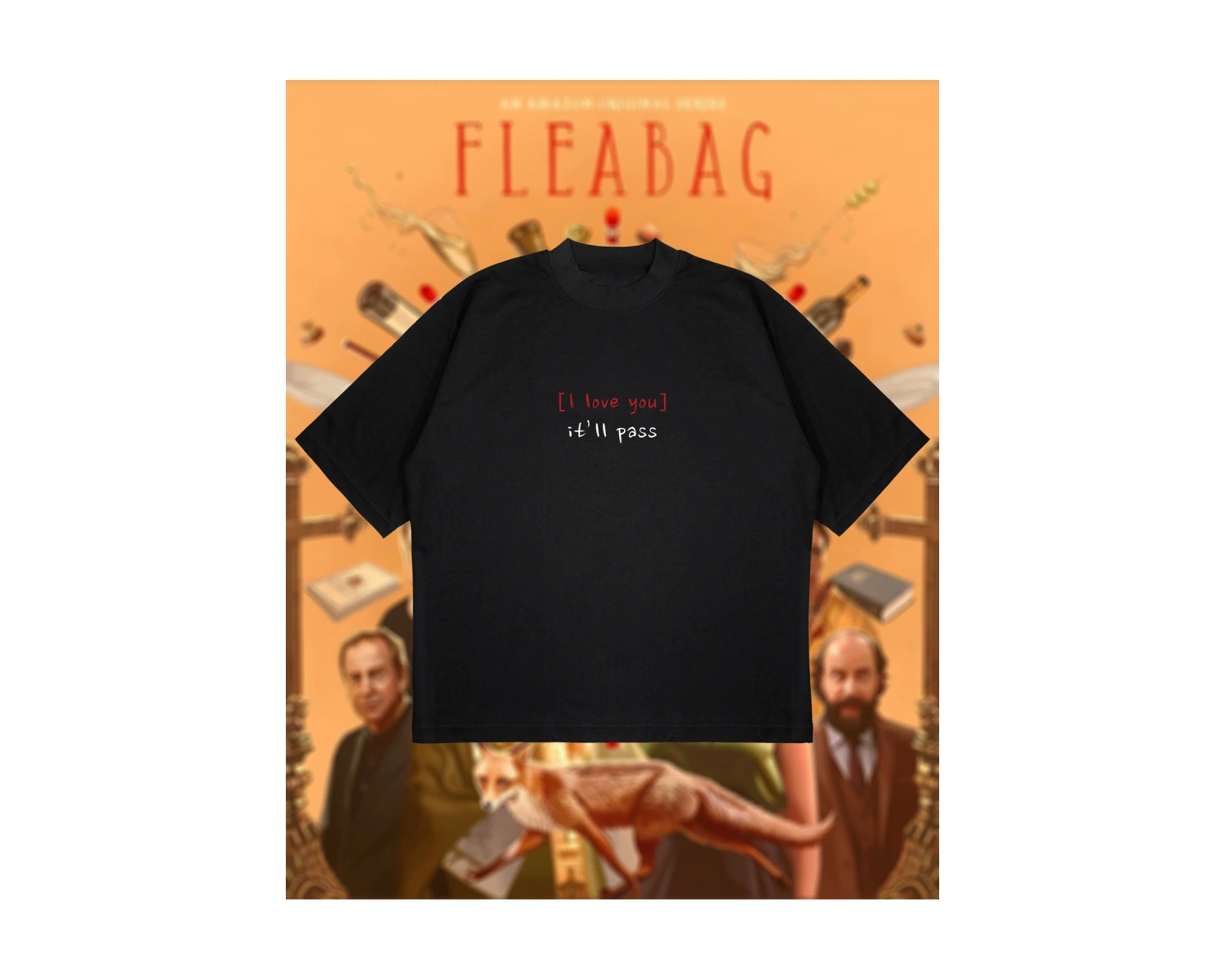 Fleabag Baskılı Oversize Unisex Pamuklu Nefes Alan Kalın Kumaşlı