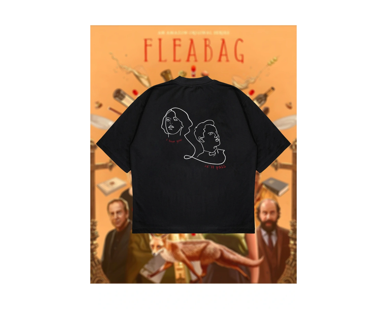 Fleabag Baskılı Oversize Unisex Pamuklu Nefes Alan Kalın Kumaşlı