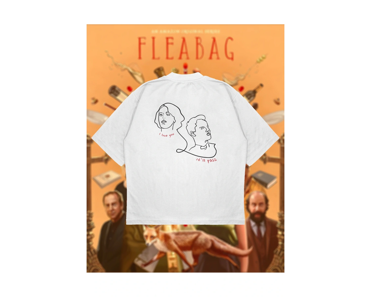 Fleabag Baskılı Oversize Unisex Pamuklu Nefes Alan Kalın Kumaşlı