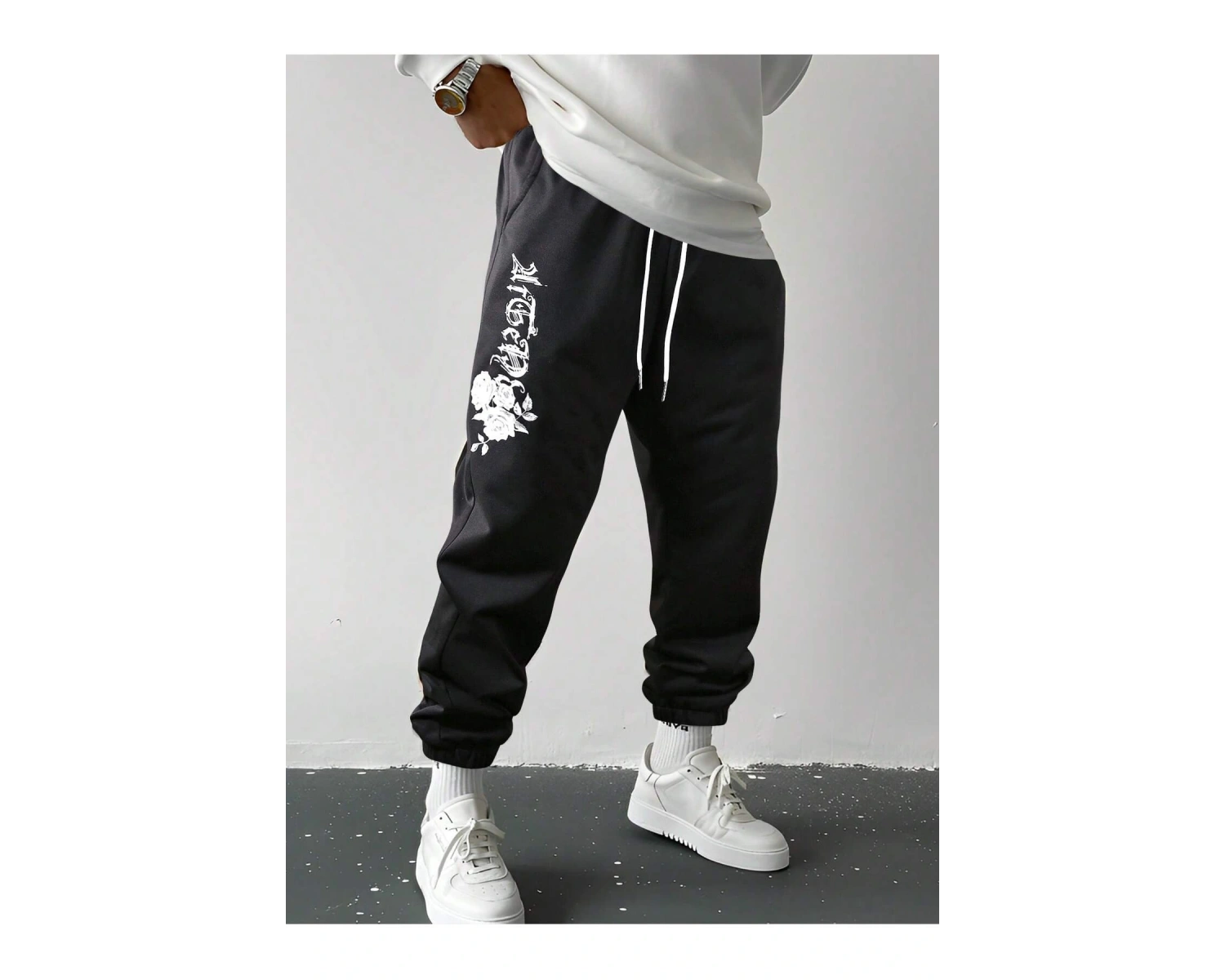 Floral & Letter Graphic Drawstring Waist Eşofman Altı