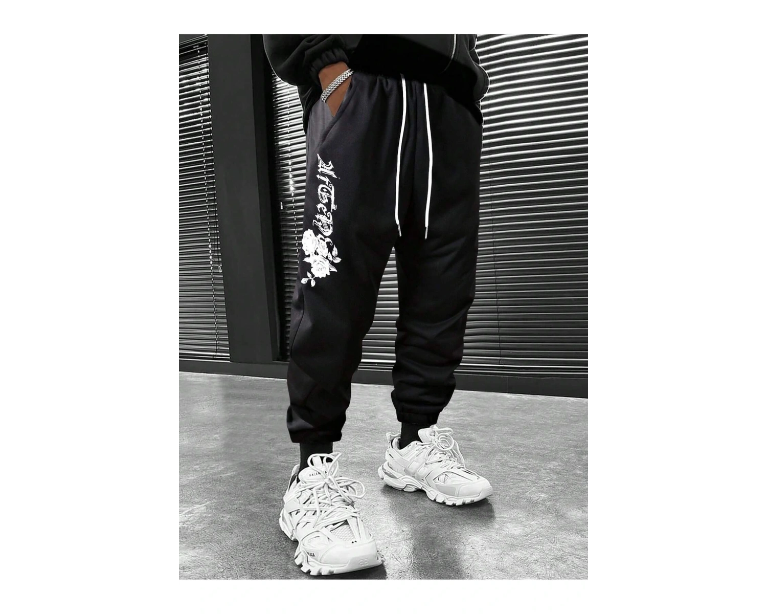 Floral & Letter Graphic Drawstring Waist Eşofman Altı