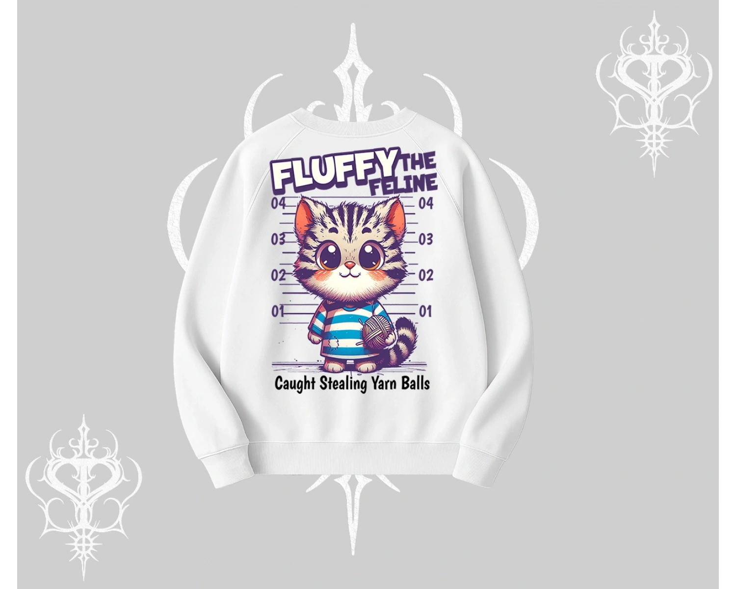 Fluffy The Feline Yazılı Sevimli Kedi Arka Baskılı Biskilet Sweatshirt