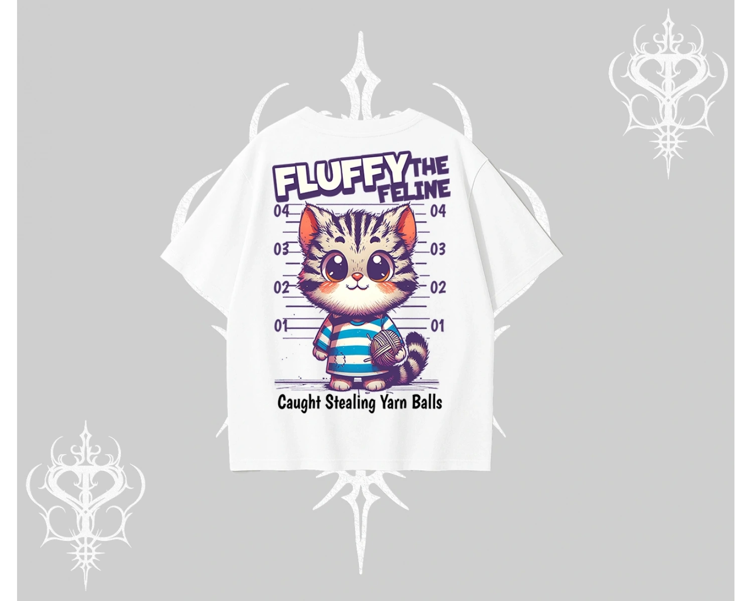 Fluffy The Feline Yazılı Sevimli Kedi Arka Baskılı Oversize Tshirt