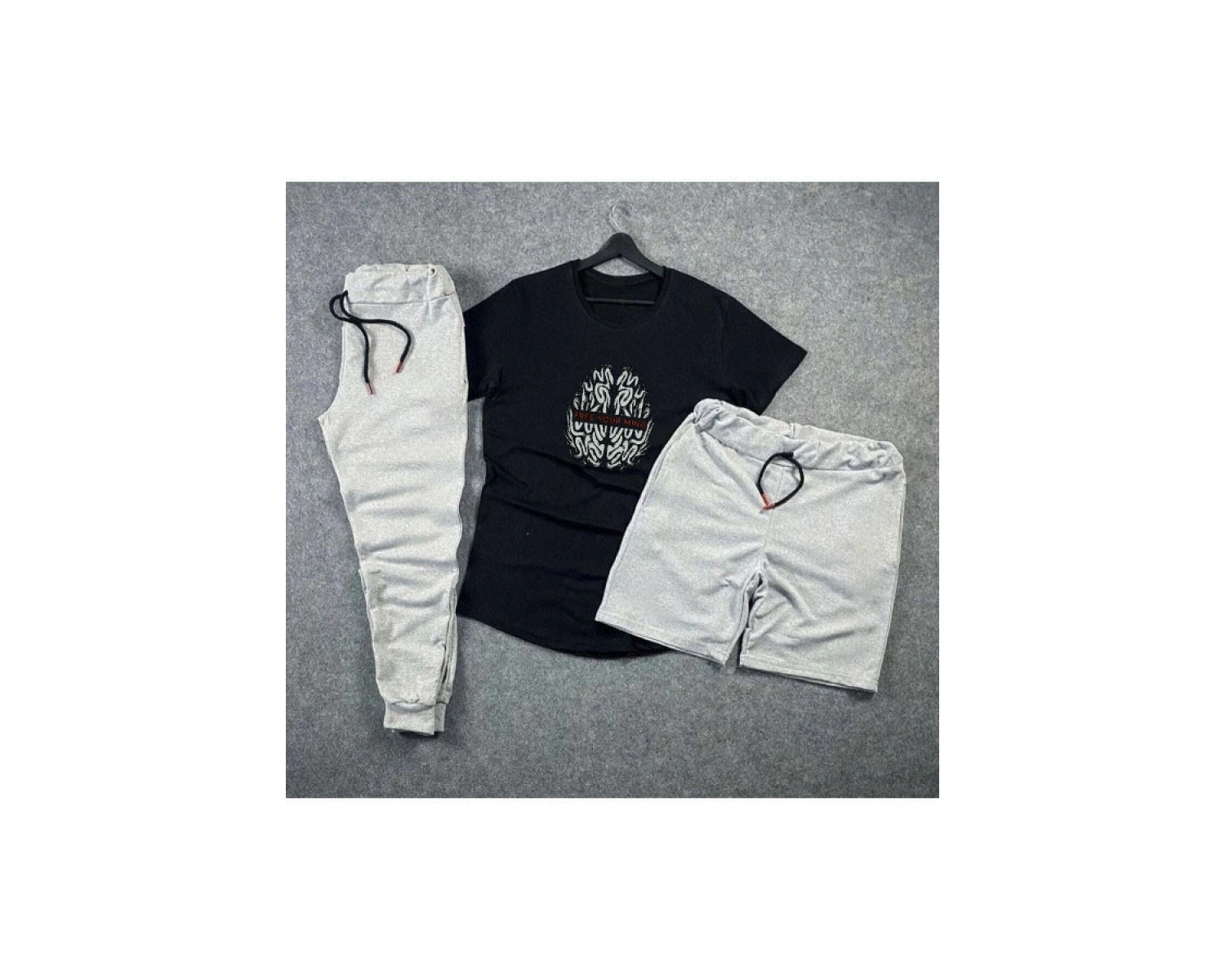 Free Your Mind Beyin Baskılı Unisex Yazlık Şort - Normal Kalıp Tişört - Eşofman Altı