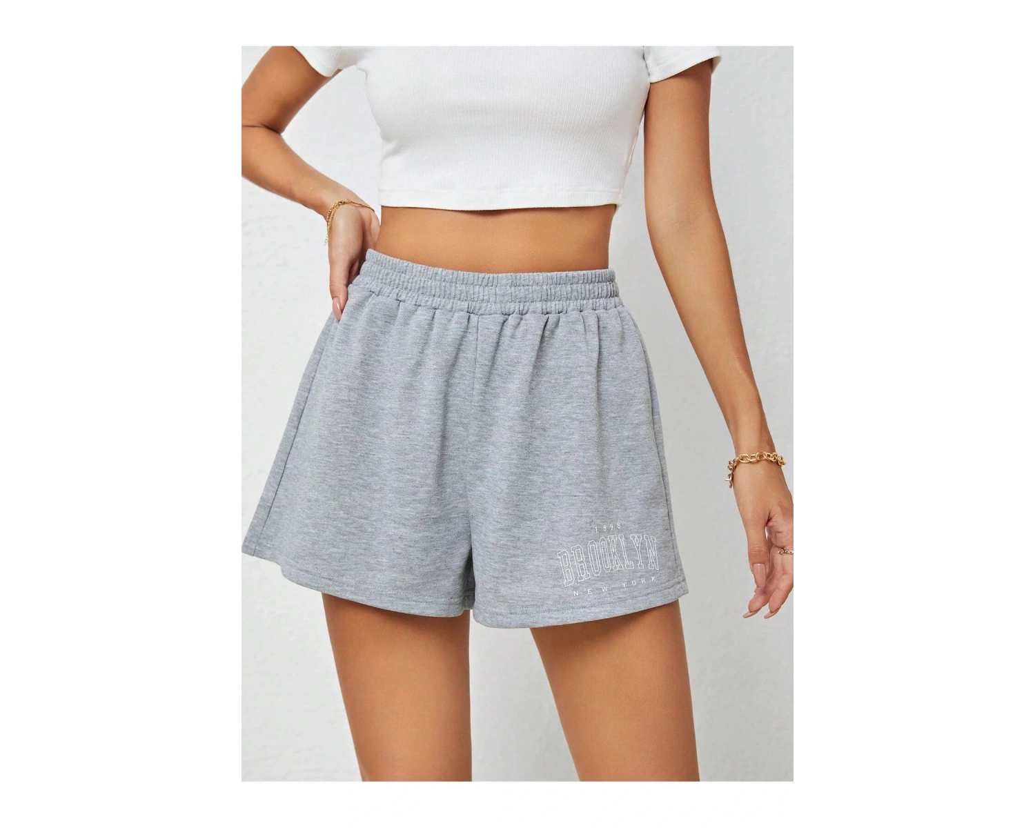 Frenchy Letter Graphic Elastic Waist Şort