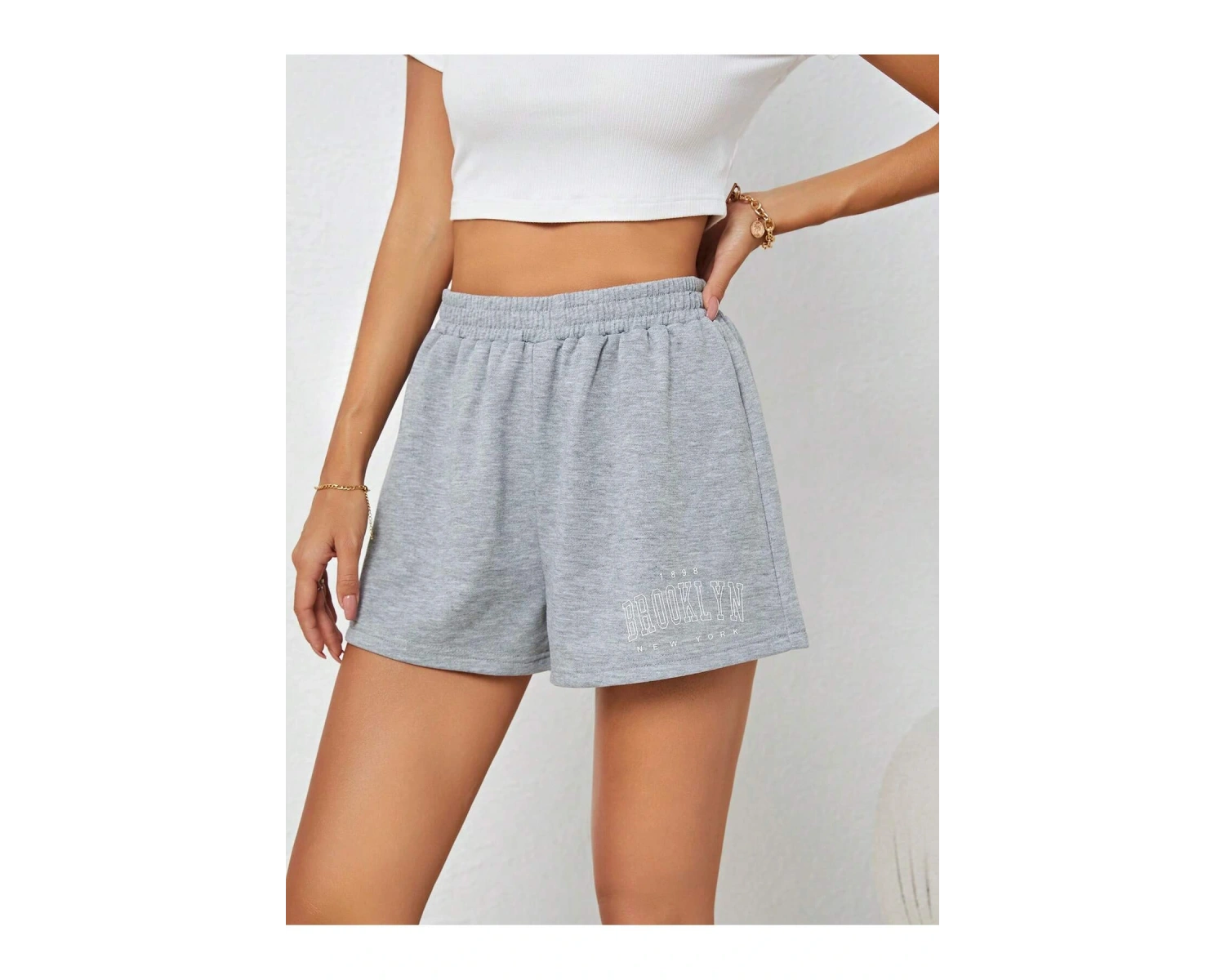 Frenchy Letter Graphic Elastic Waist Şort